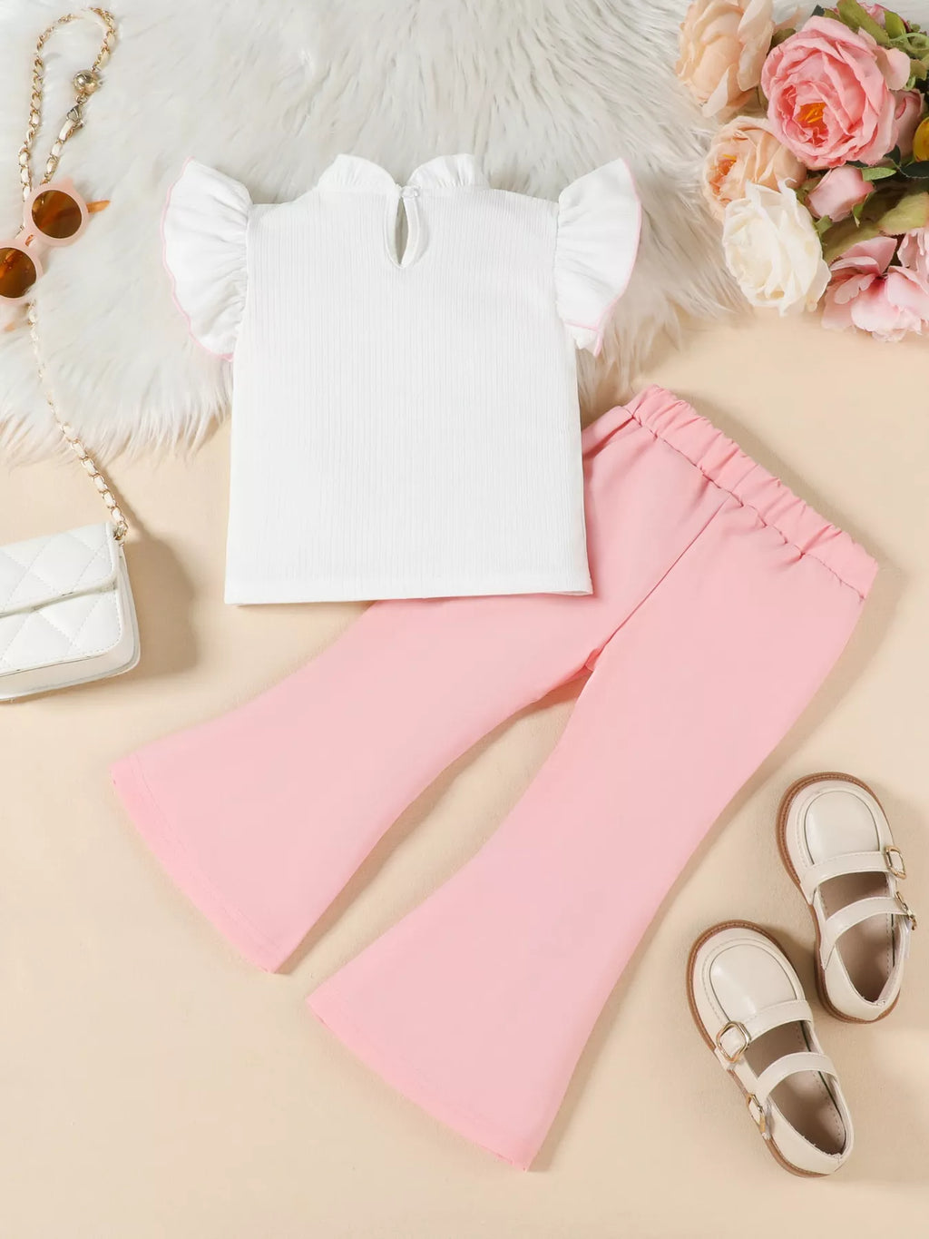 Children's Ruffle Trim Top and Flare Leg Pants Set