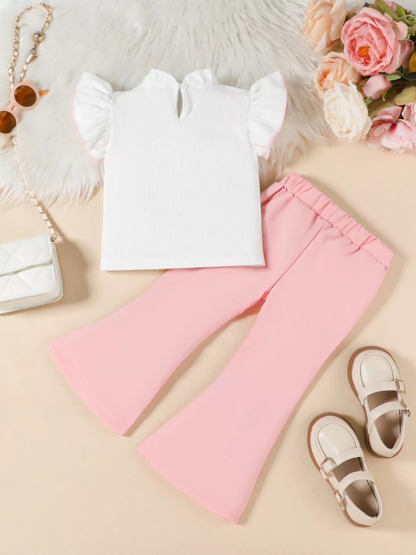 Children's Ruffle Trim Top and Flare Leg Pants Set