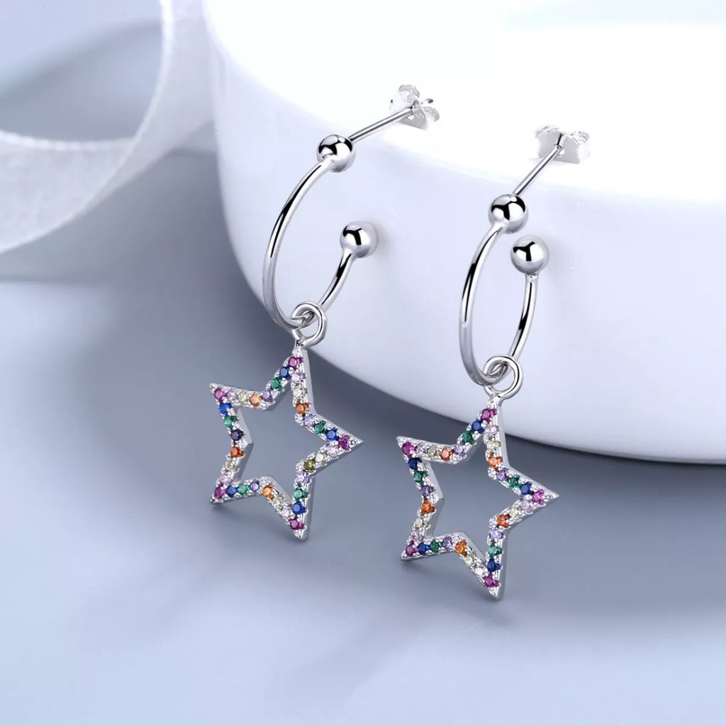 Star C-Hoop Dangle Earrings