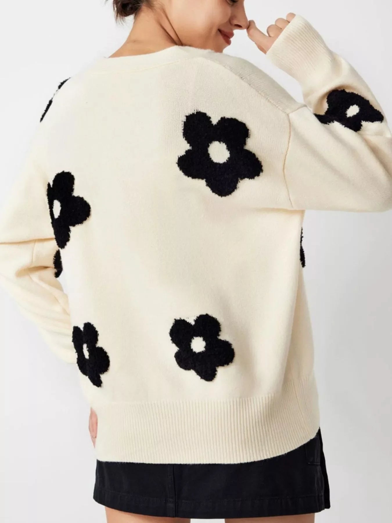 Button Down Floral Applique Knit Cardigan