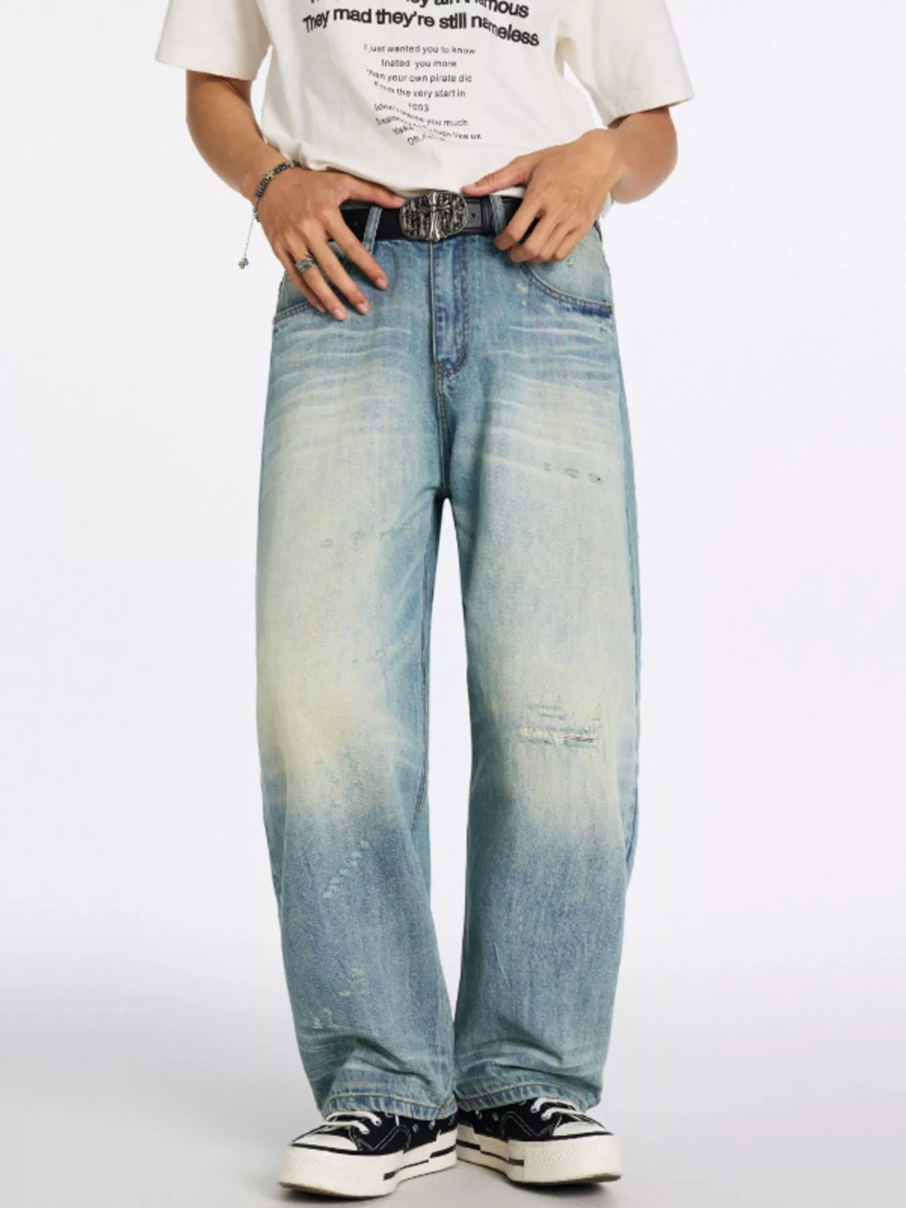 Men's Washed Wide Leg Jeans