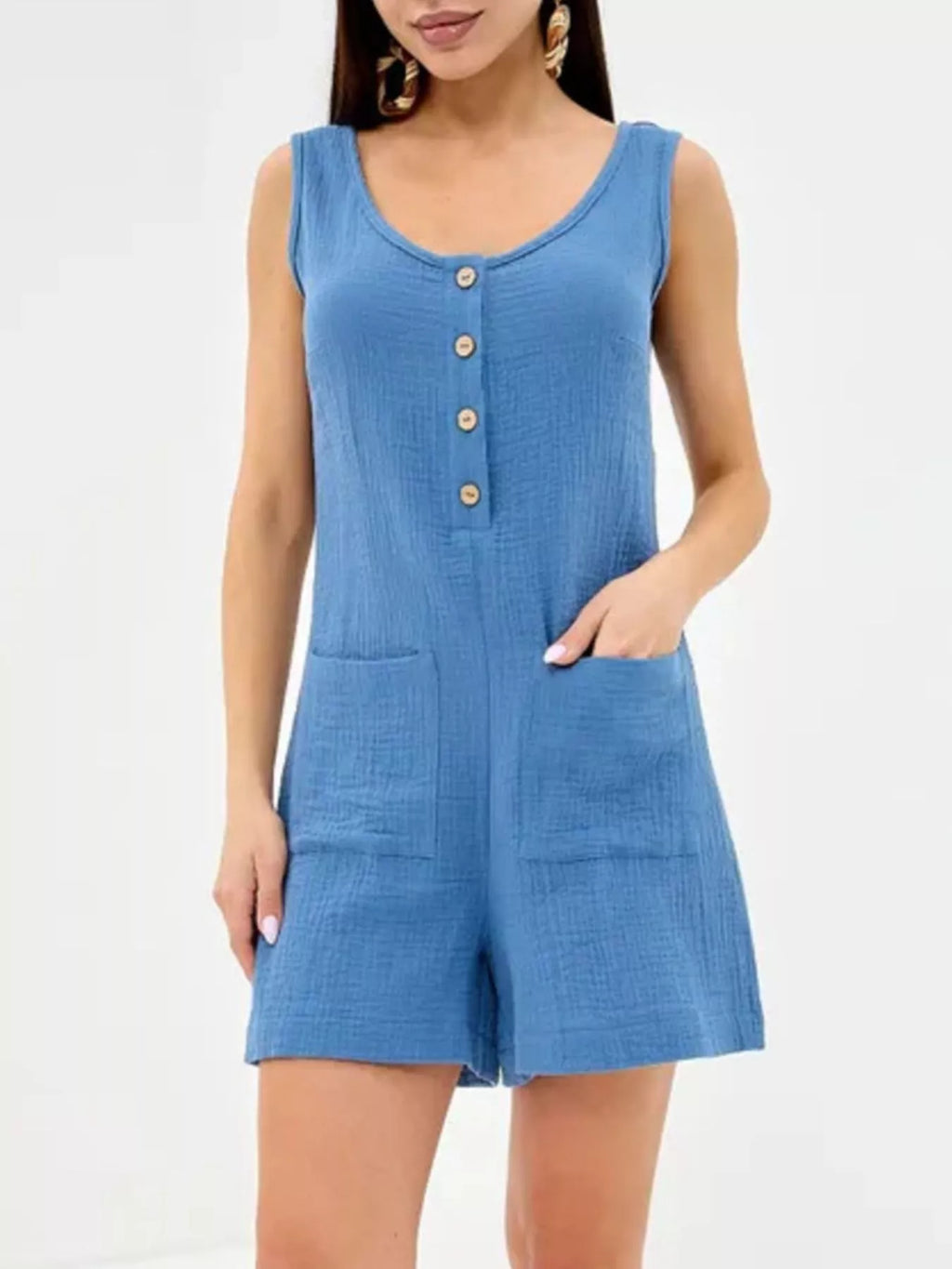 Casual Button-Down Sleeveless Romper