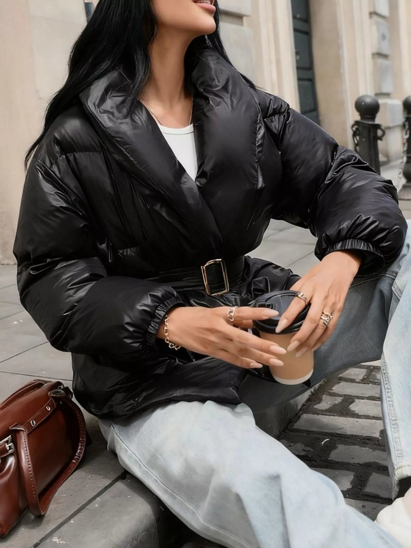 Long Sleeve Belted Puffer Jacket