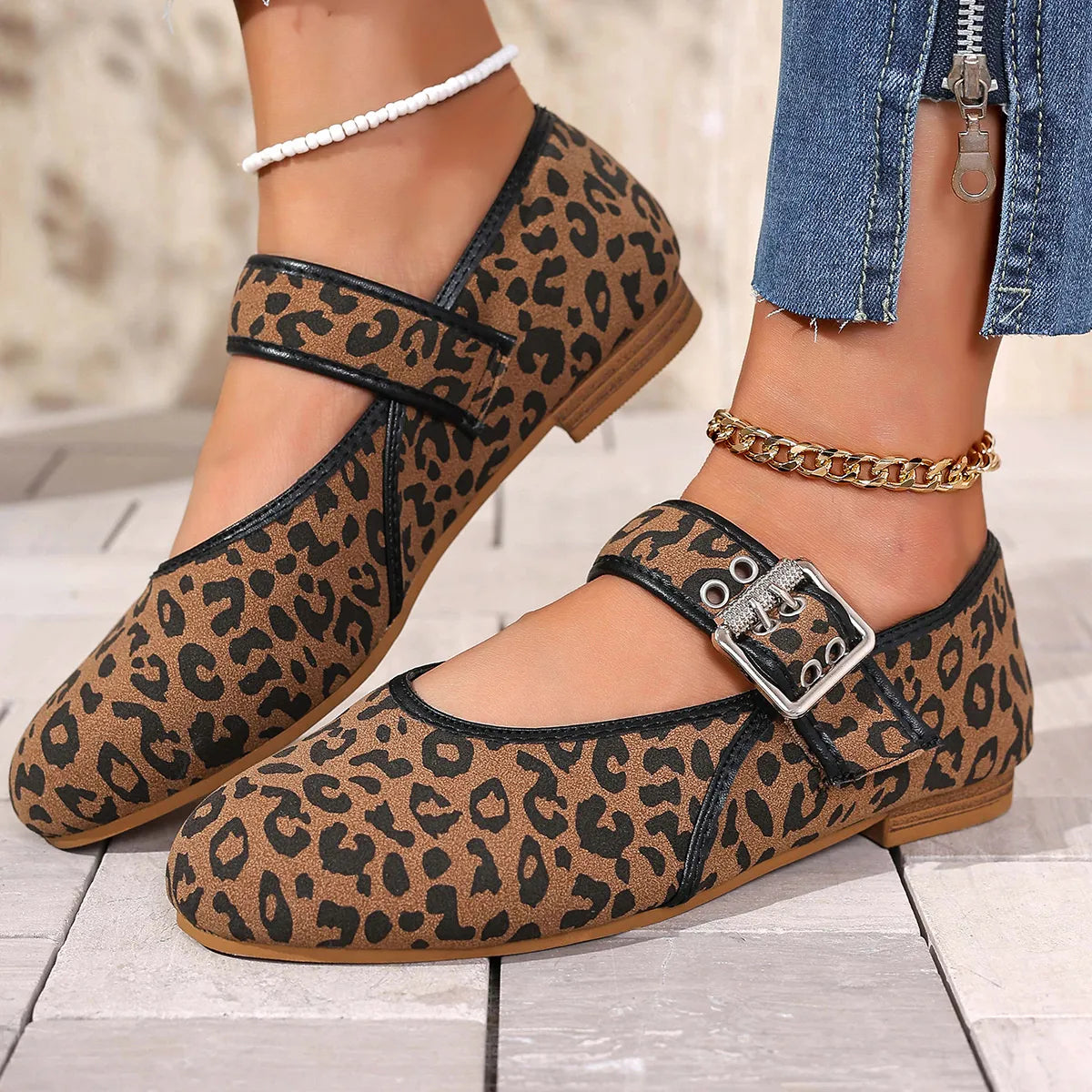 Leopard Print Mary Jane Loafers