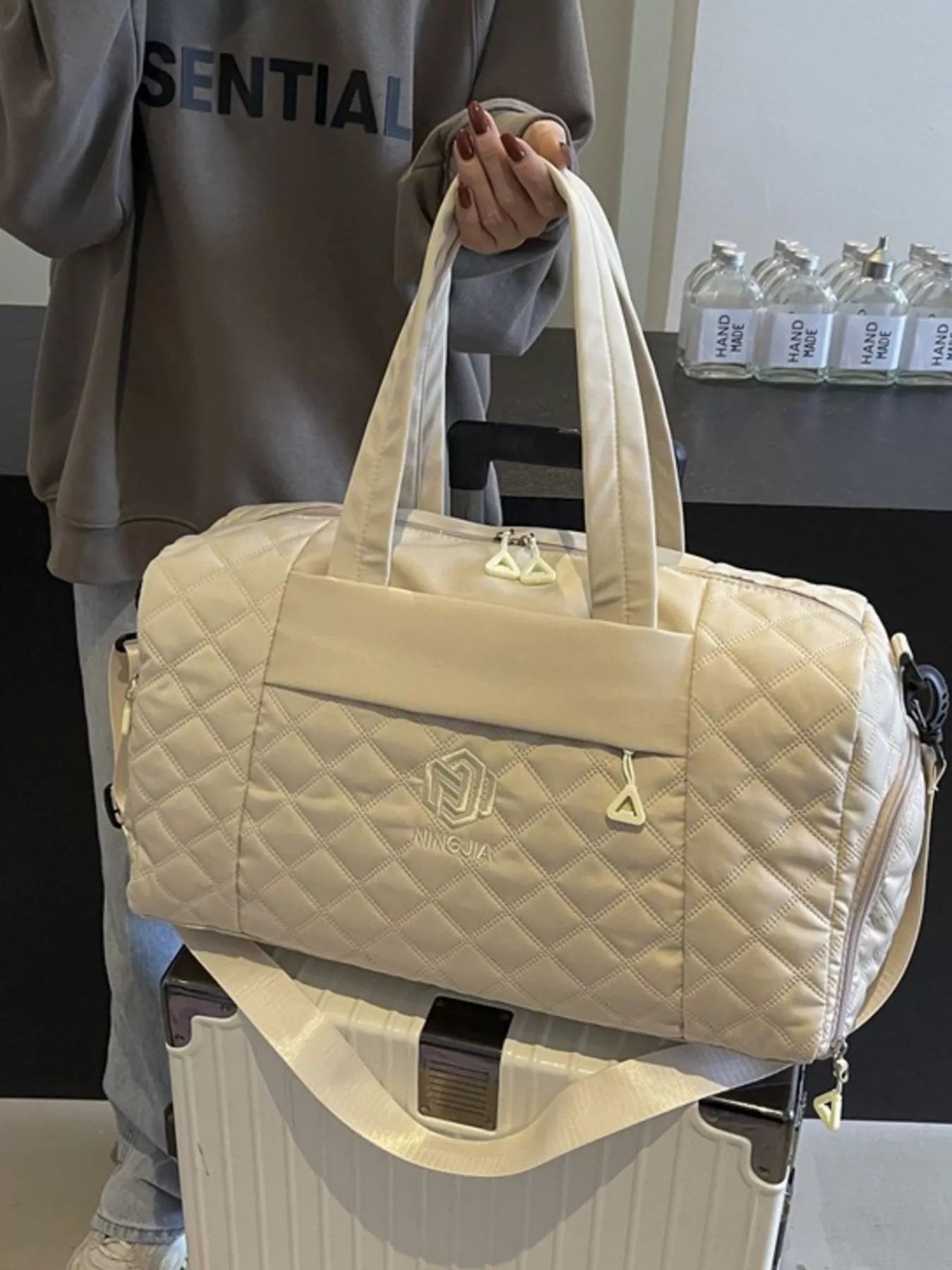 Quilted Duffel Bag with Adjustable Strap