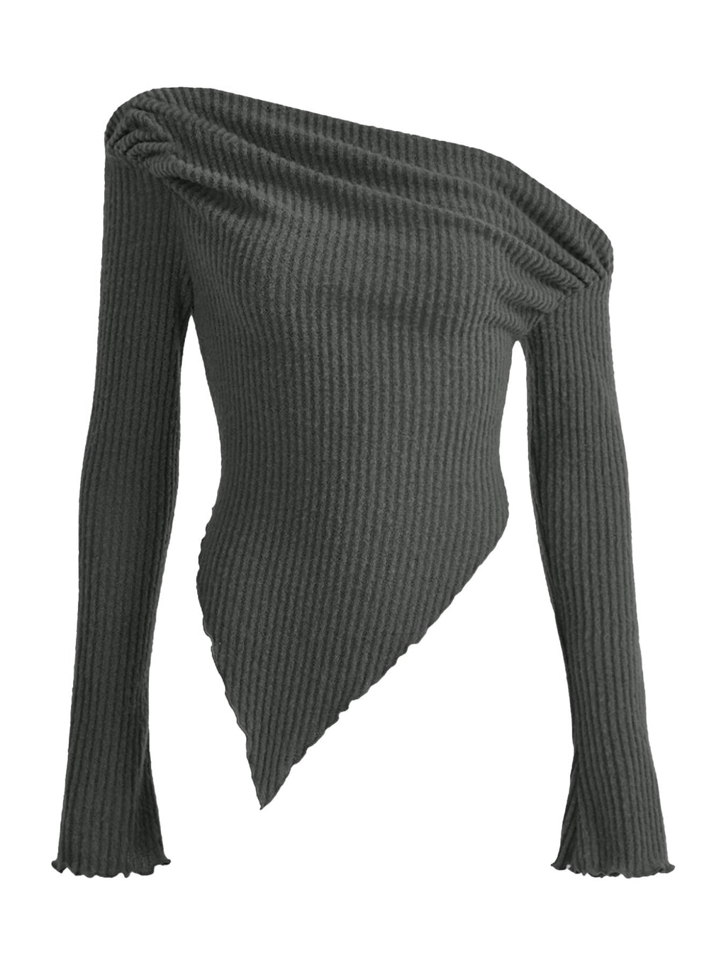 Asymmetrical One-Shoulder Ribbed Knit Top
