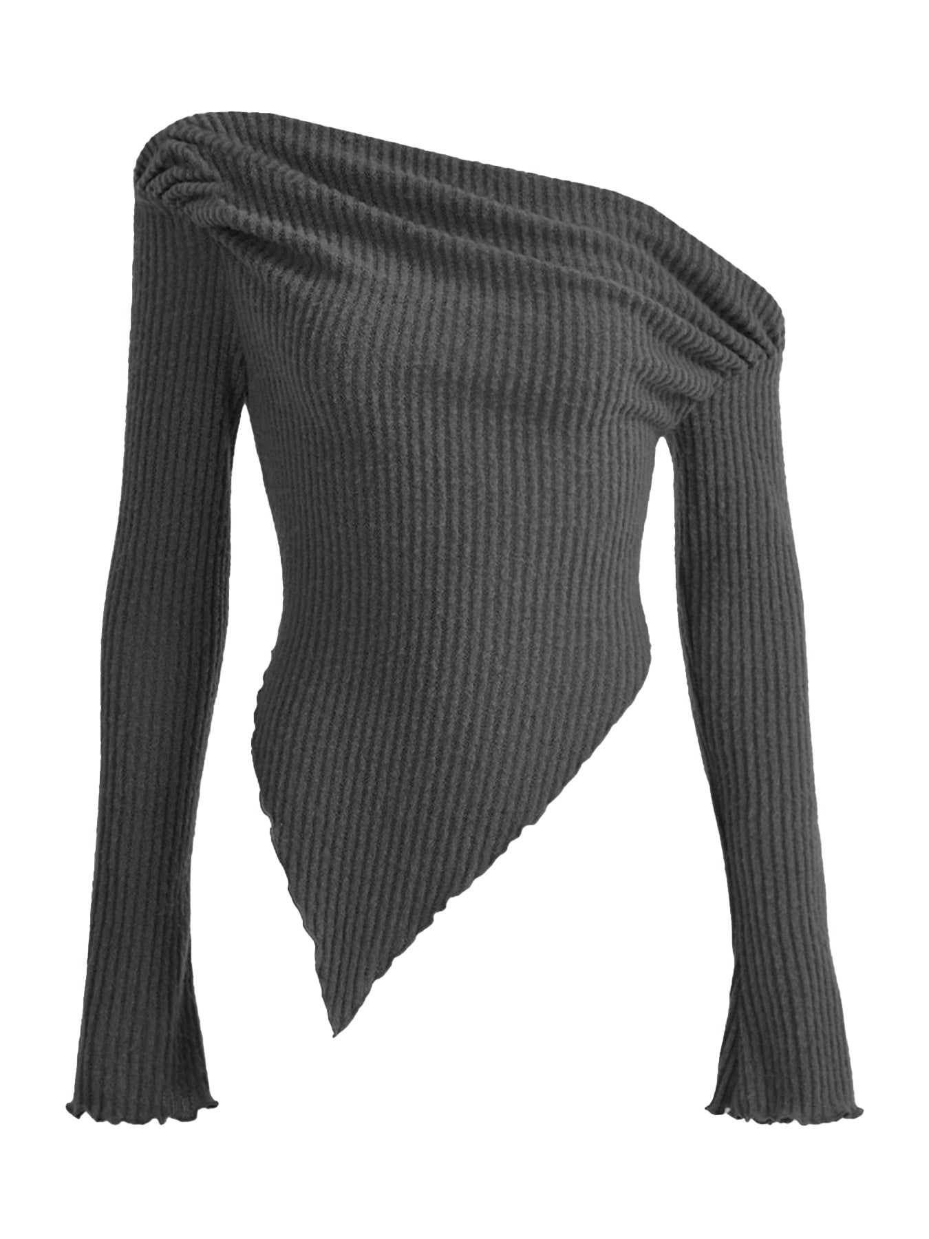 Asymmetrical One-Shoulder Ribbed Knit Top
