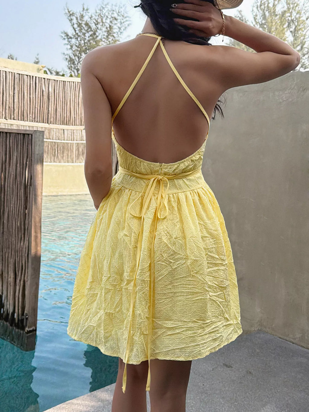 Textured Halter Neck Mini Dress
