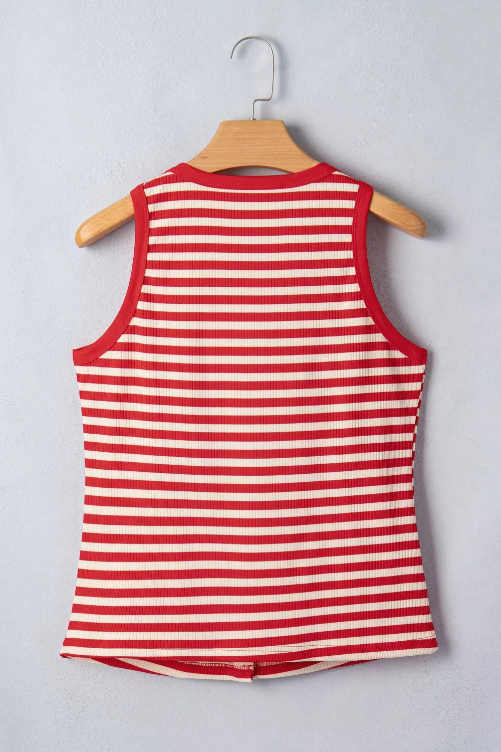 Stripe Buttoned Ribbed Knit Tank Top