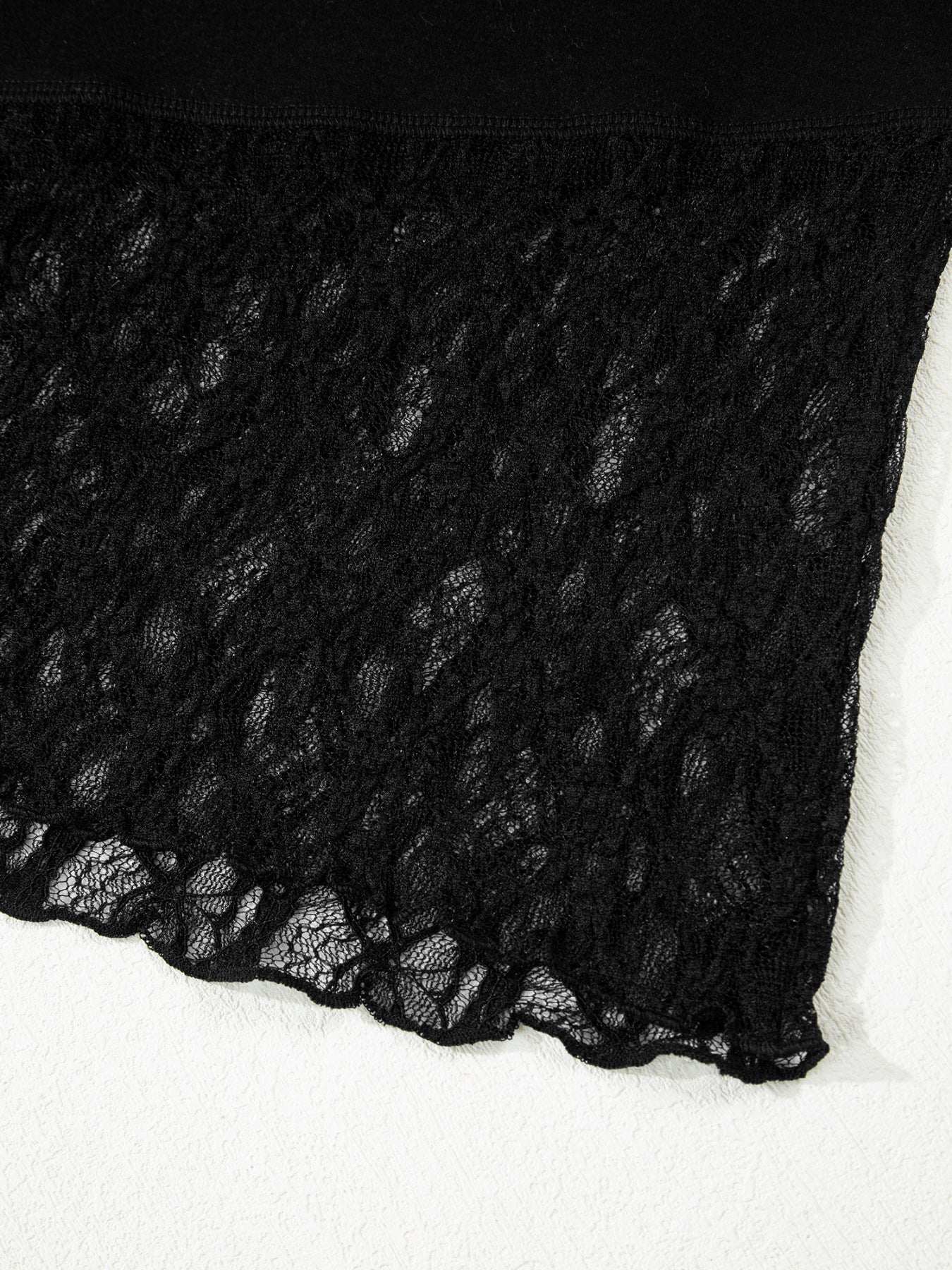 Asymmetric Panels Sheer Floral Lace Patchwork Long Sleeve Top