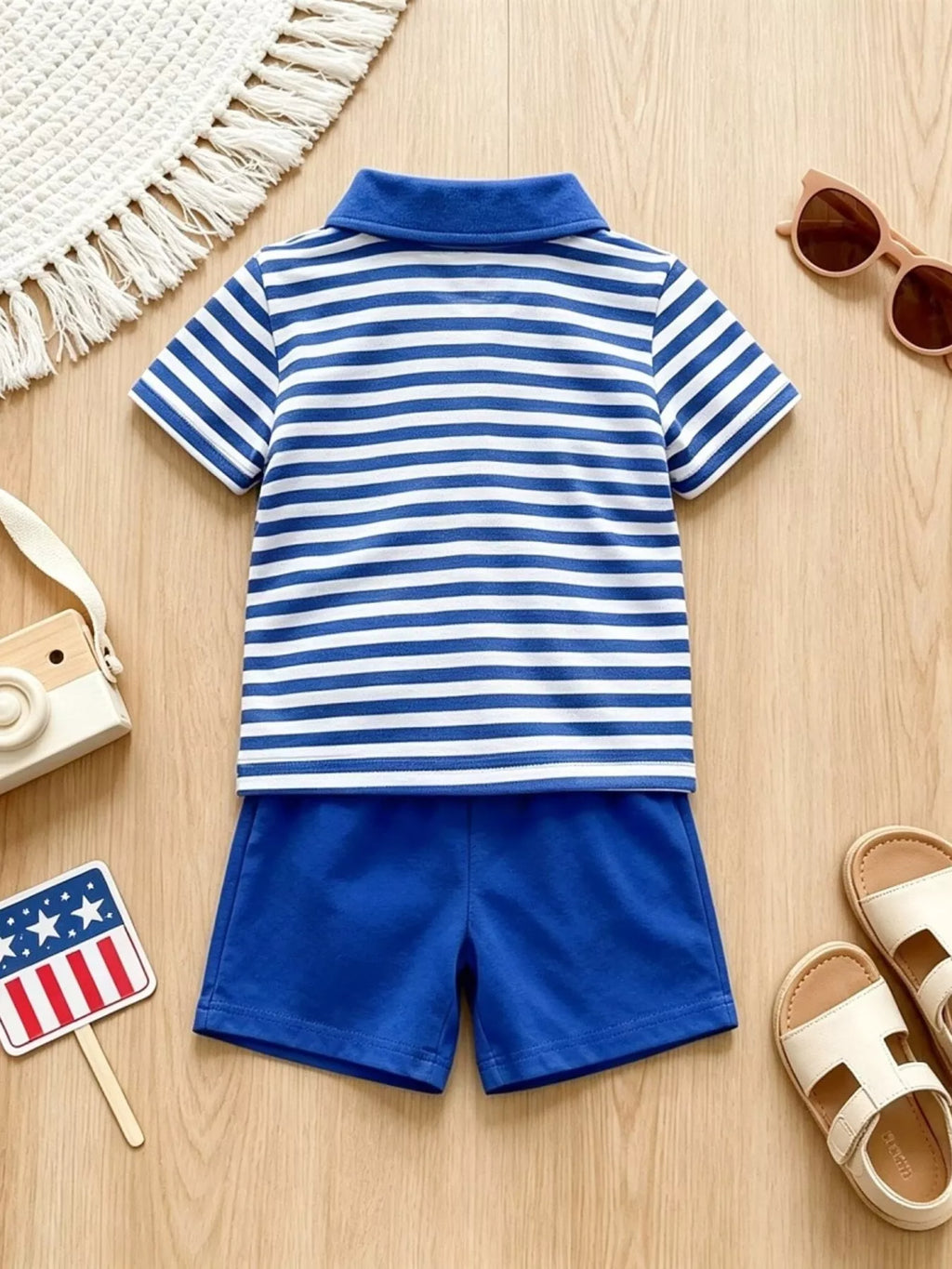 Children's Patriotic Striped Polo & Shorts Set