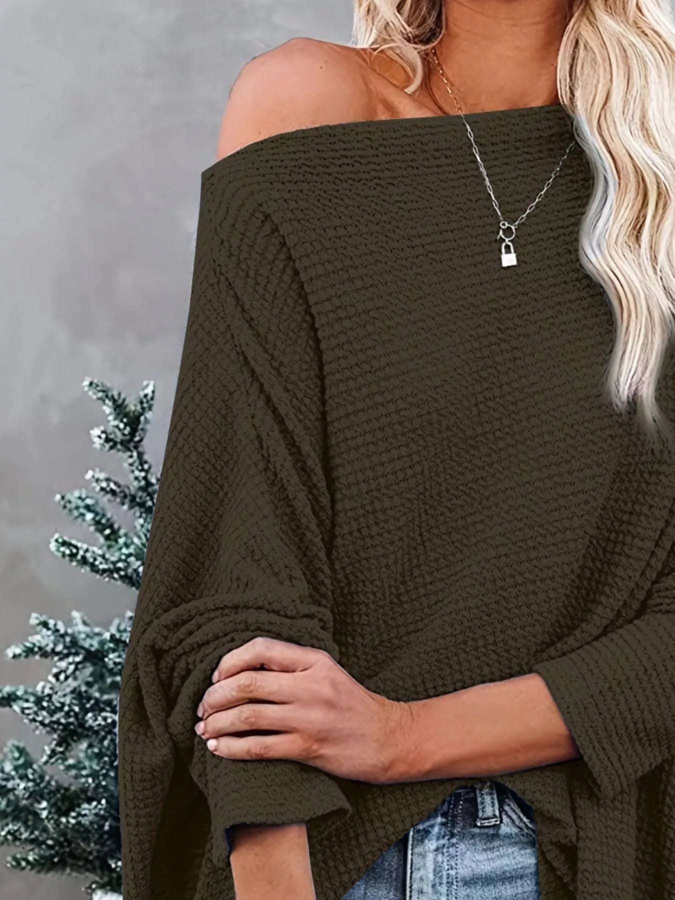 Waffle Knit Boat Neck T-Shirt