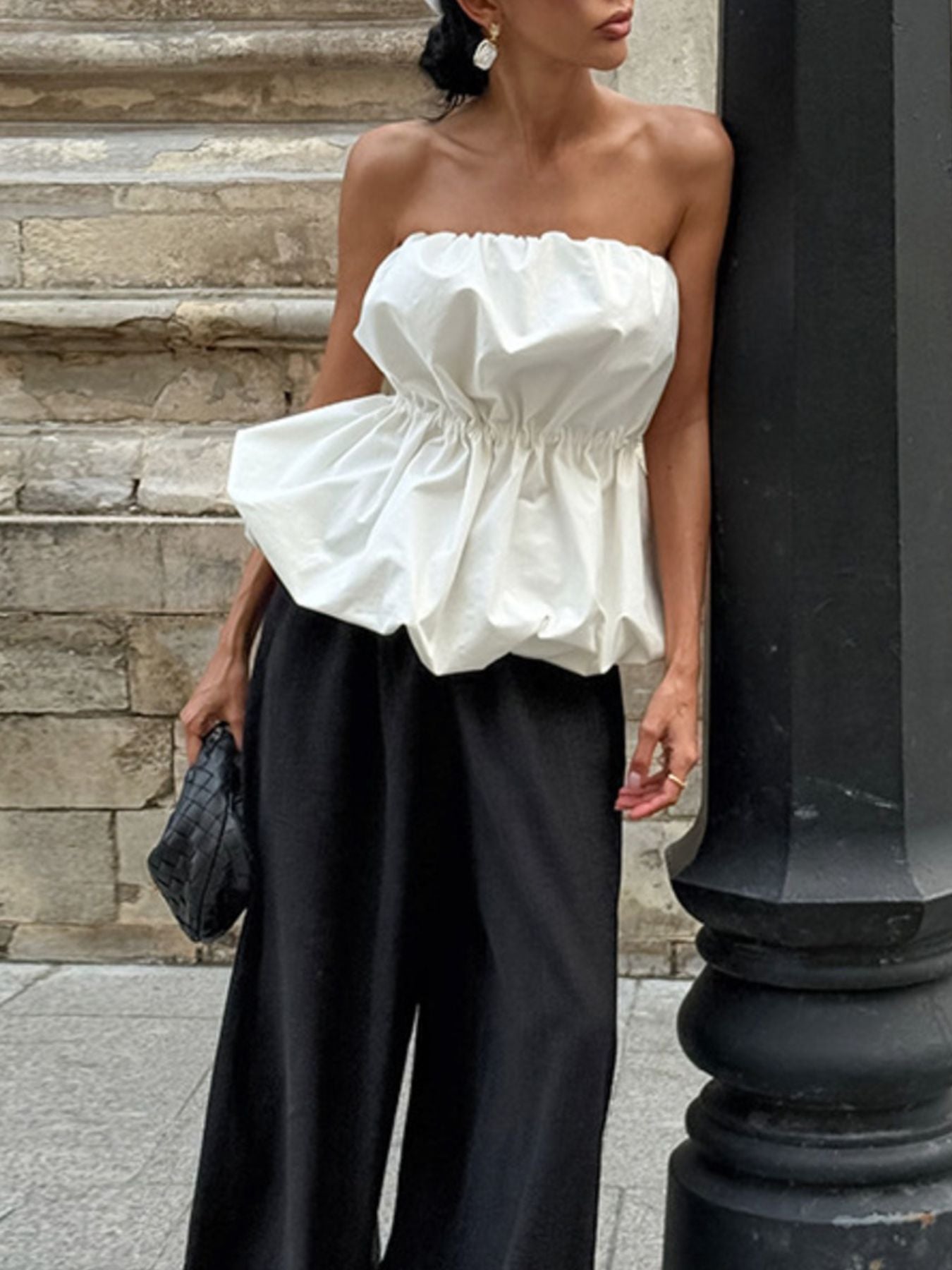 Ruched Bubble Hem Tube Top