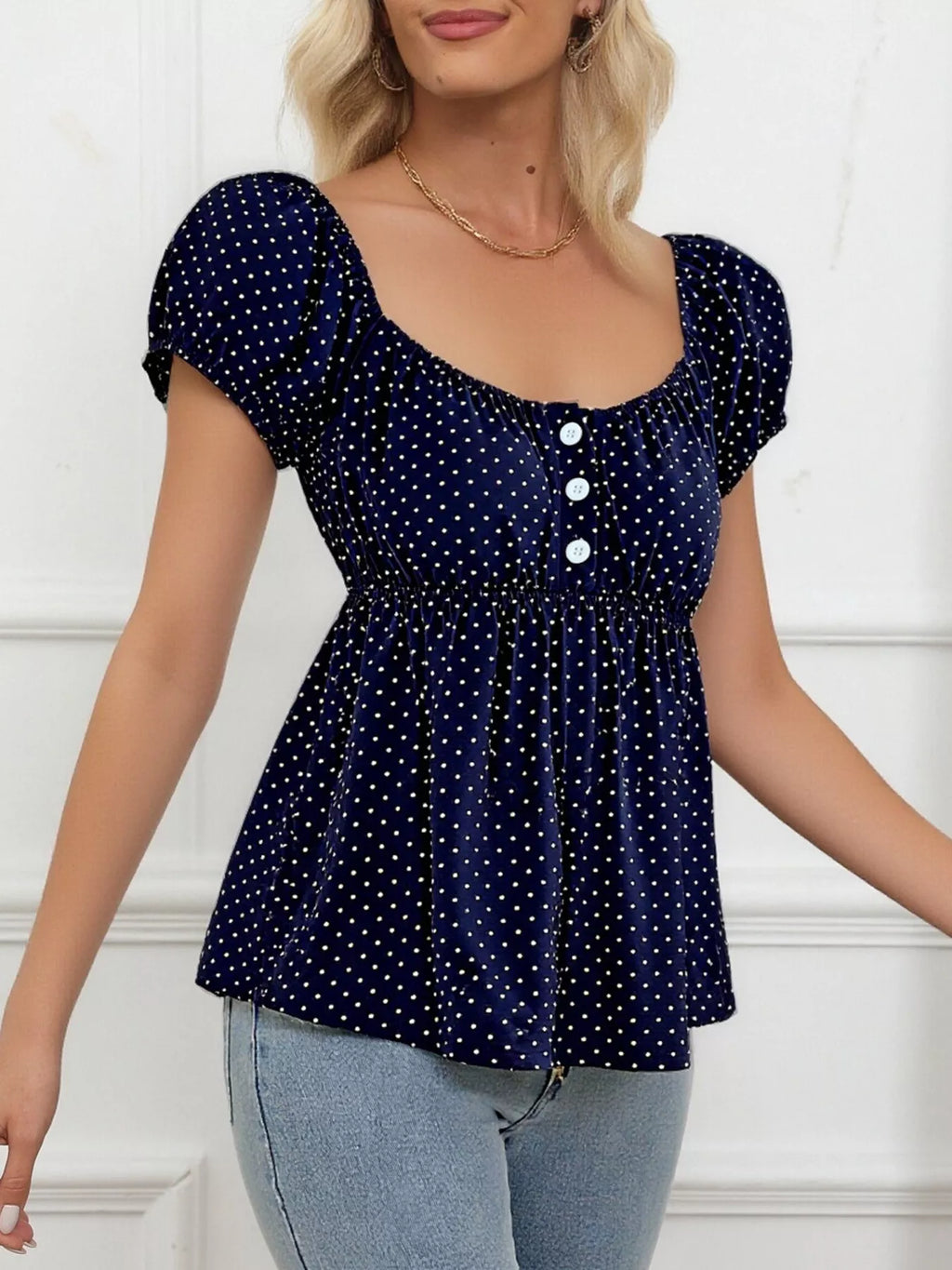 Polka Dot Short Sleeve Blouse