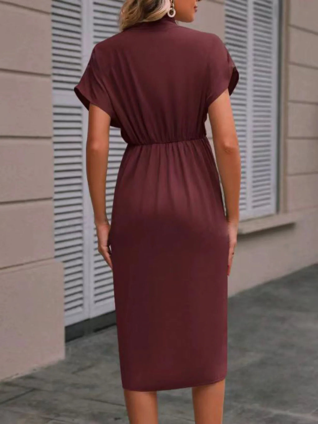 Ruched Surplice Short Sleeve Dress
