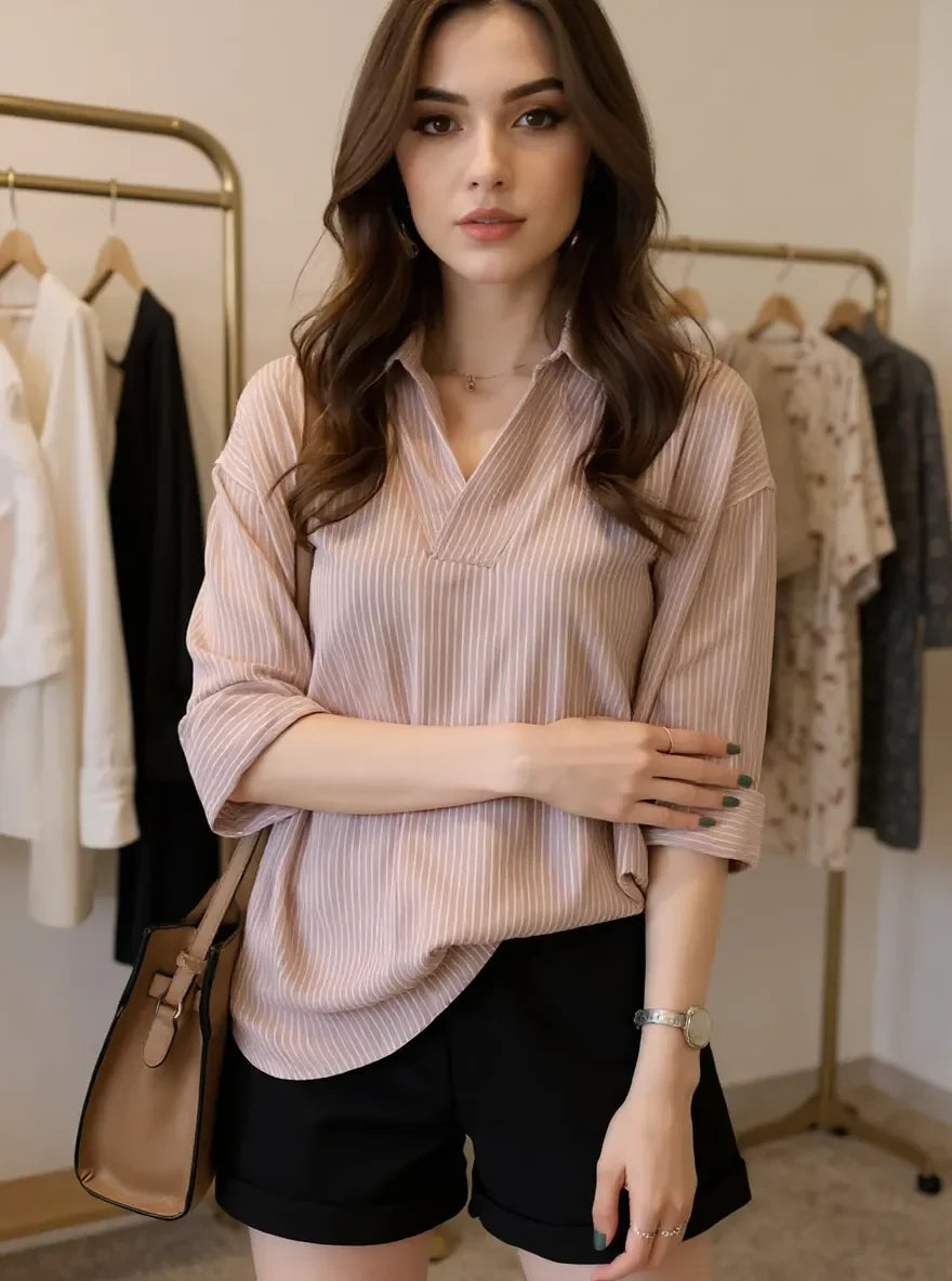 Striped Collared Neck Shirt