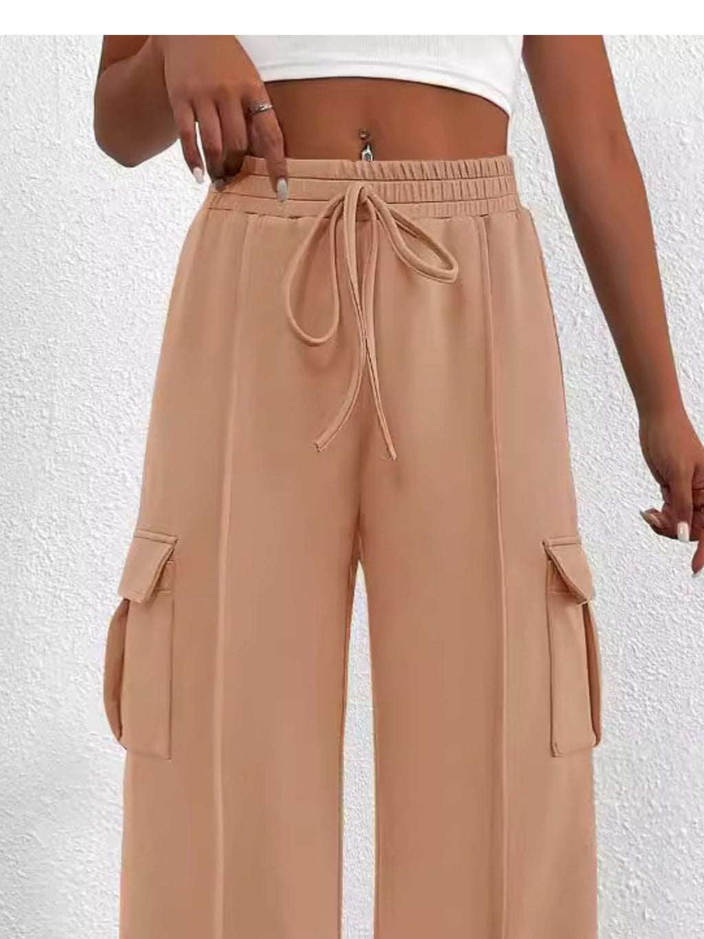 Casual High Waist Cargo Pants with Drawstring