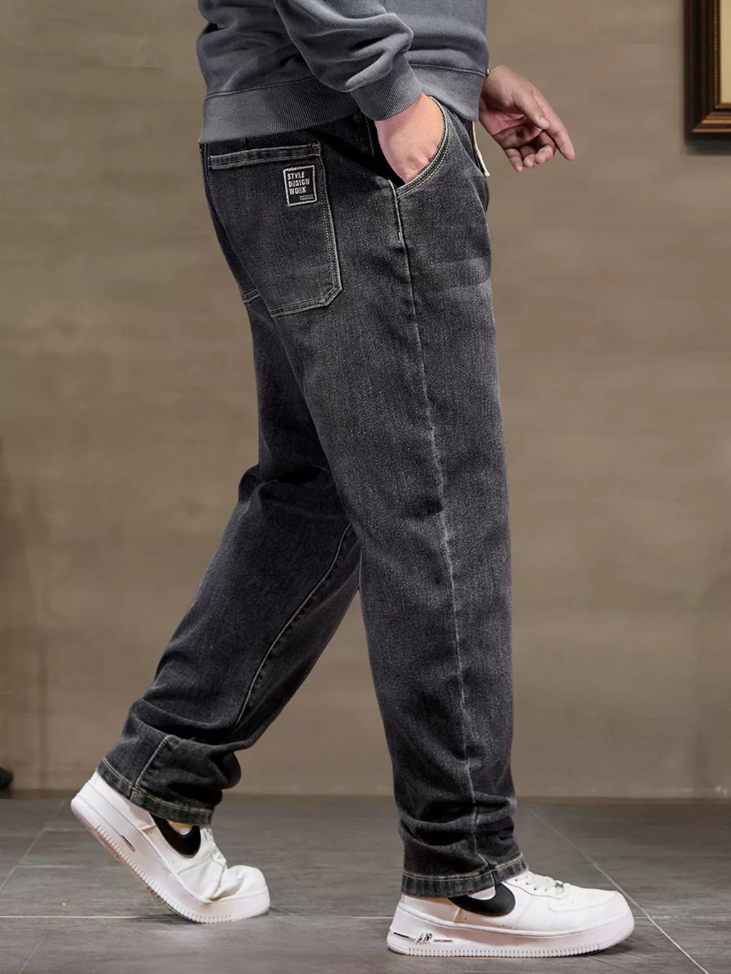Men's Plus Size Relaxed Fit Drawstring Waist Jeans