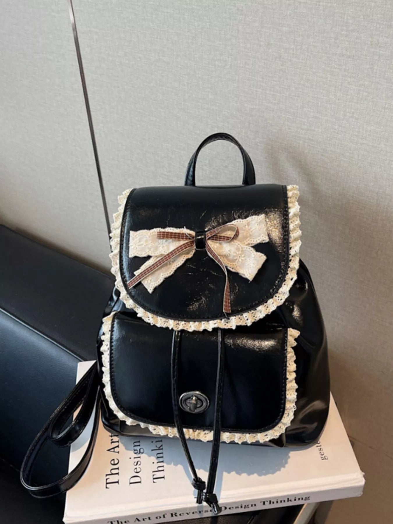 Lace Trim Bow Decor Backpack Bag