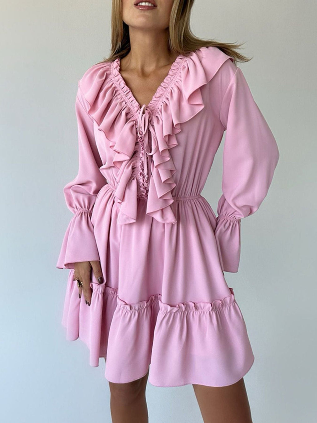 Ruffled Flounce Sleeve Mini Dress