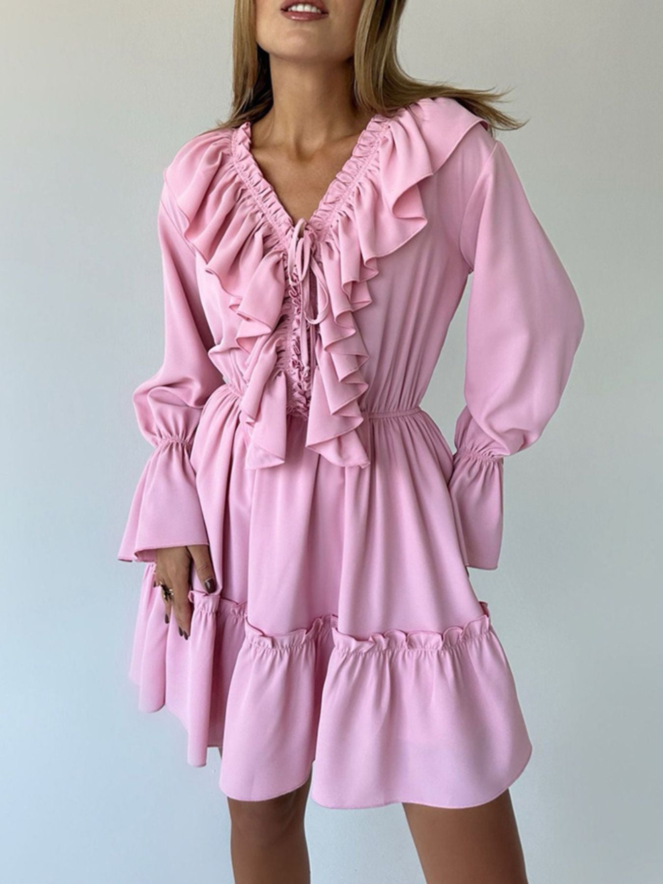 Ruffled Flounce Sleeve Mini Dress