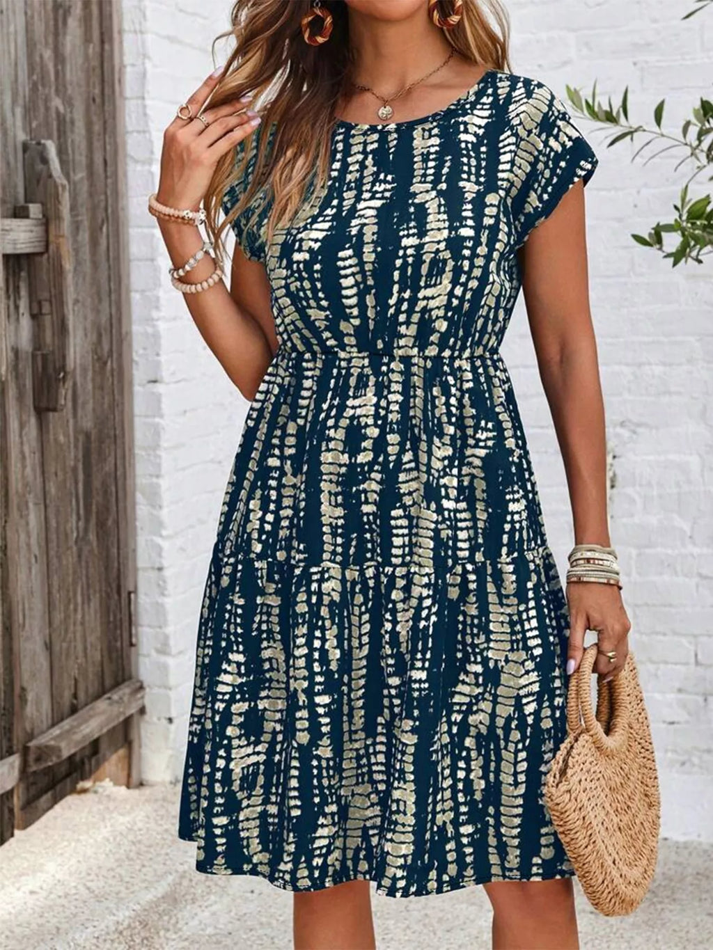 Plus Size Tie-Dye Ruffle Hem Casual Dress