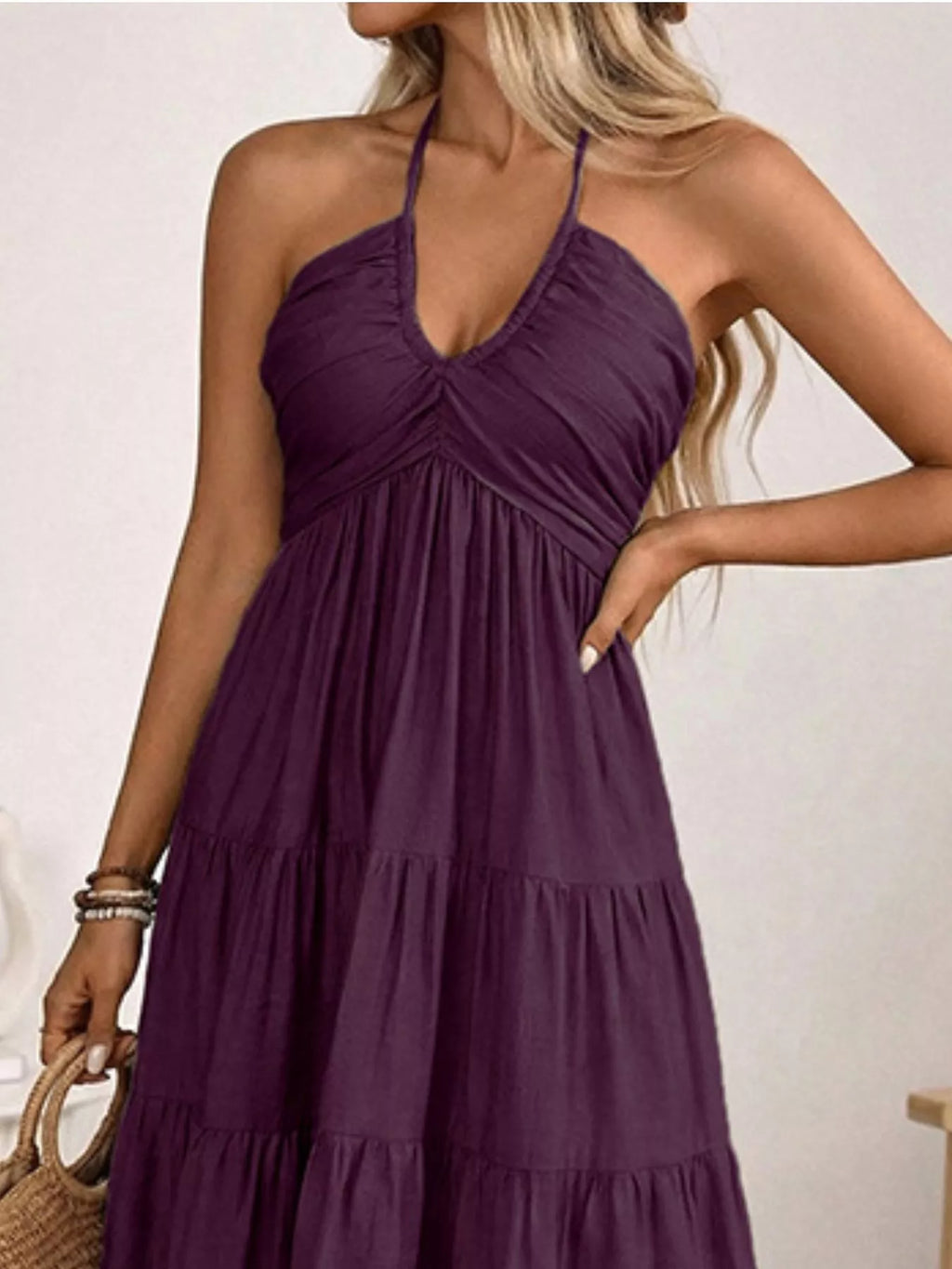 Halter Neck Tiered Midi Dress