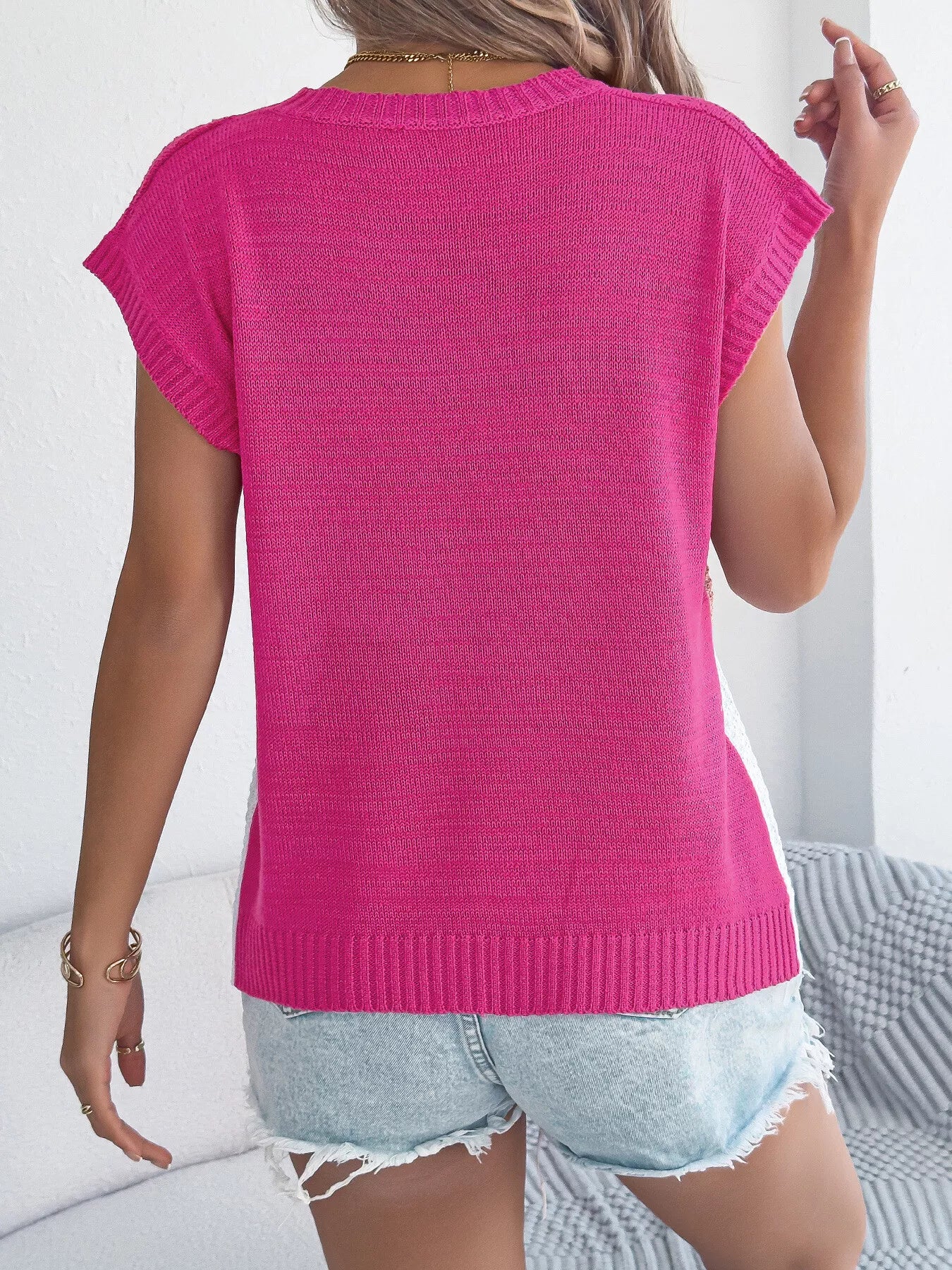 Color Block Cable Knit Sweater