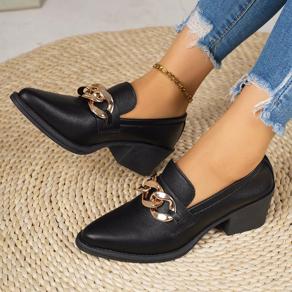 Point Toe Block Heels Loafers