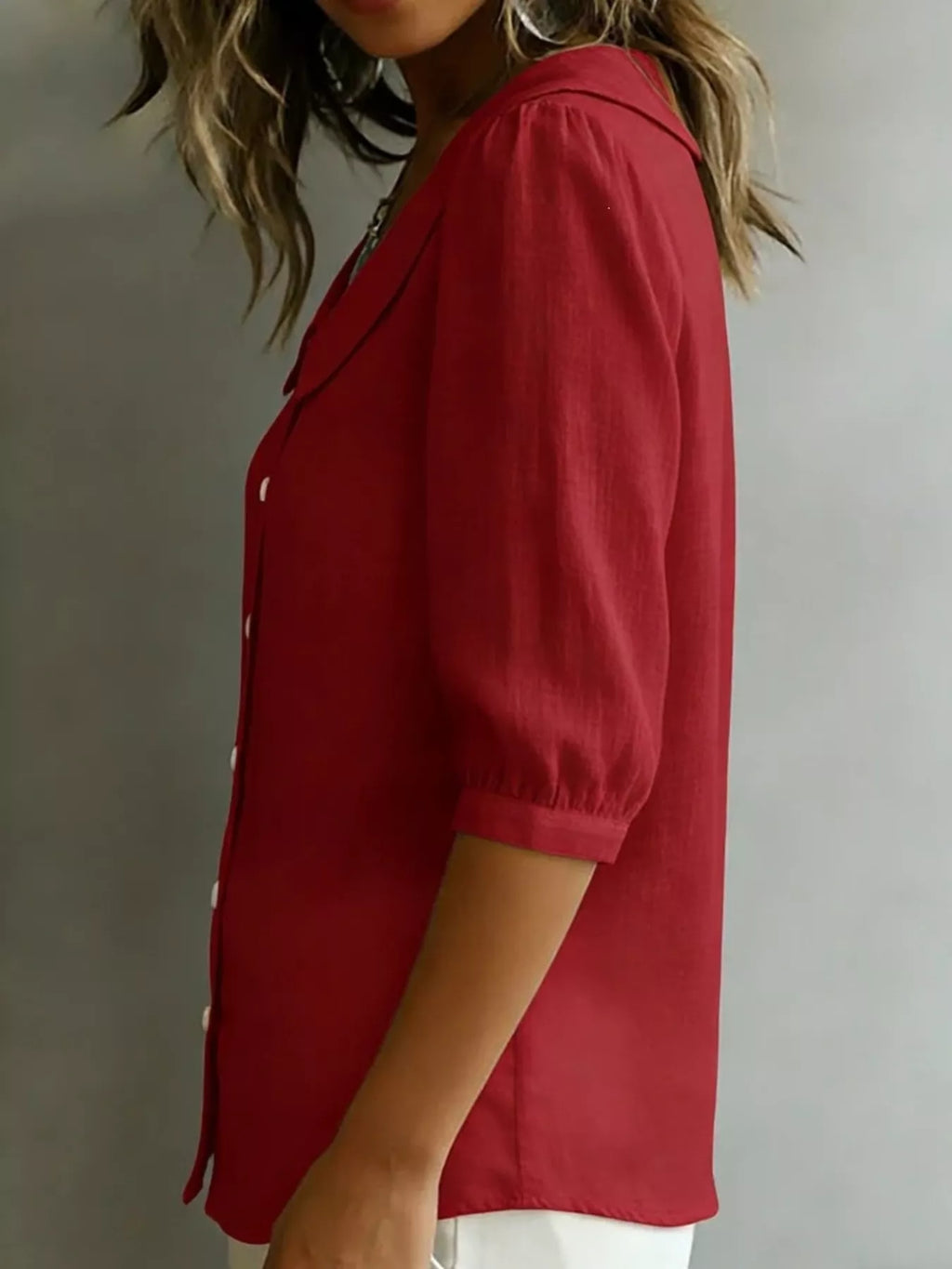 Full Size Peter Pan Collar Button-Down Shirt Plus Size