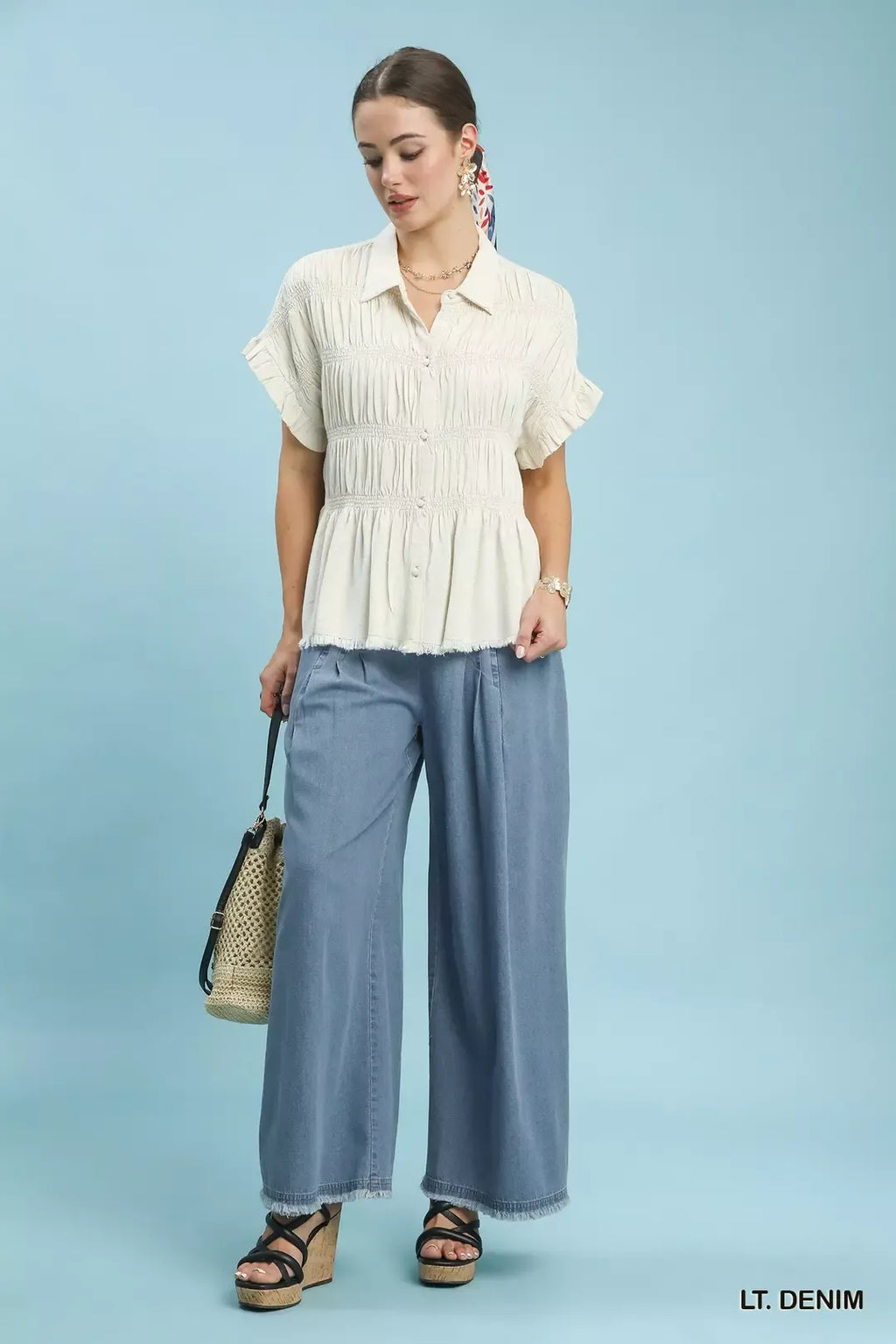 Umgee Stone Washed Wide Leg Pants