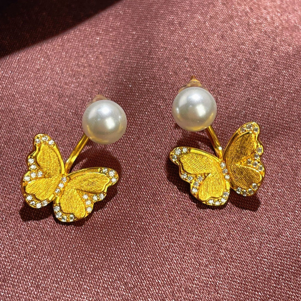 18K Gold-Plated Pearl Butterfly Earrings