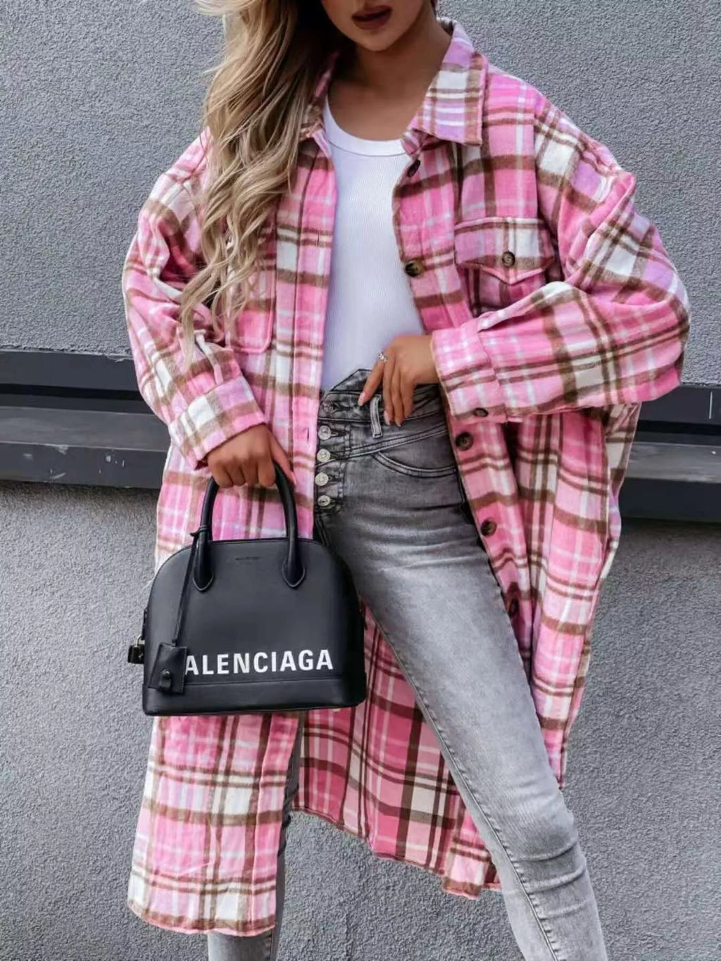 Plaid Button Up Longline Shacket