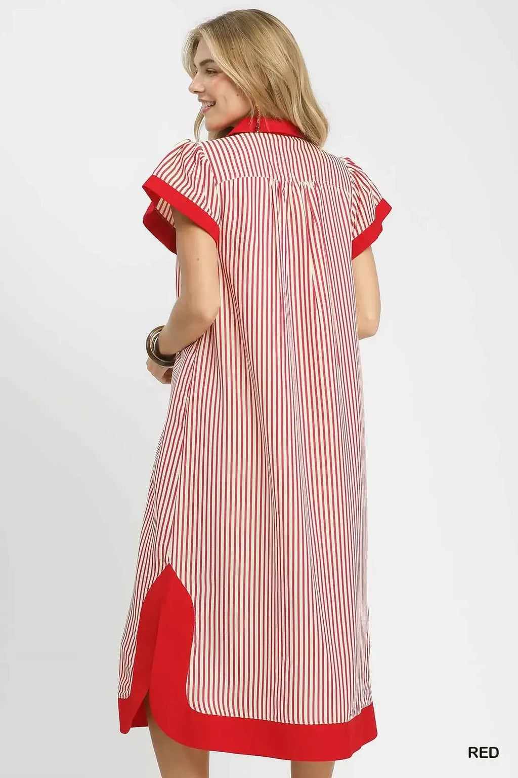 Umgee Floral Embroidered Stripe Dress with Side Slits