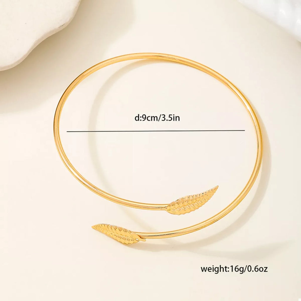 18K Gold-Plated Leaf Open Cuff Bracelet