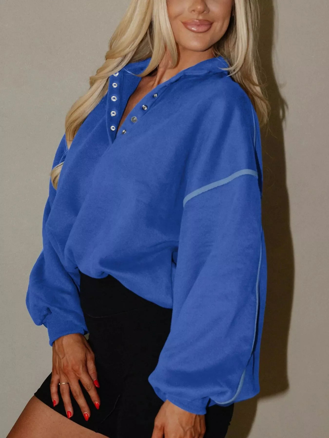 Half Snap Dropped Shoulder Sweatshirt