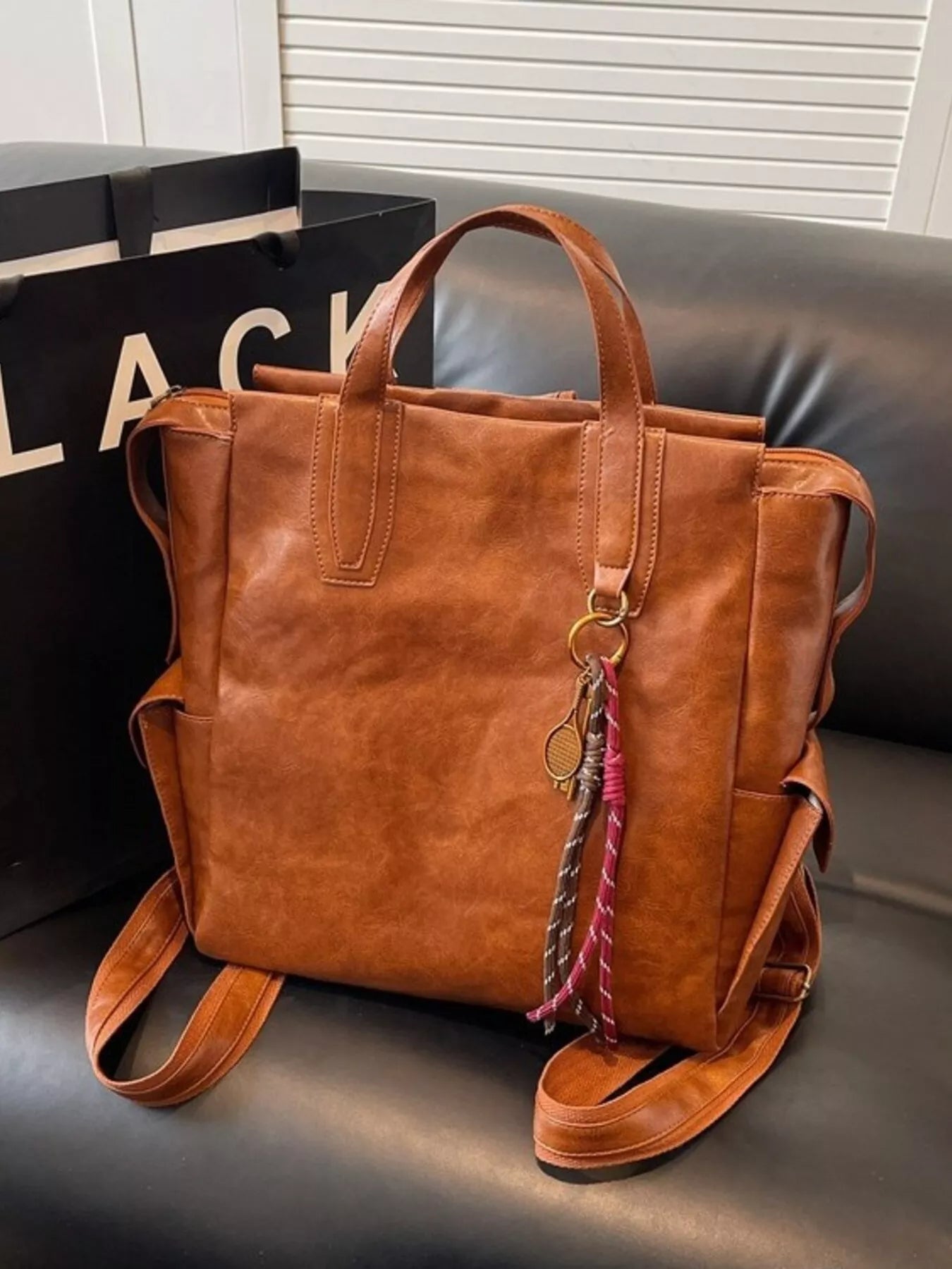 Vintage Leather Convertible Backpack Bag