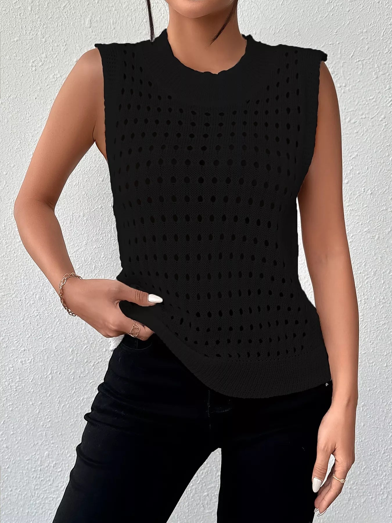 Hollow Out Round Neck Knit Tank