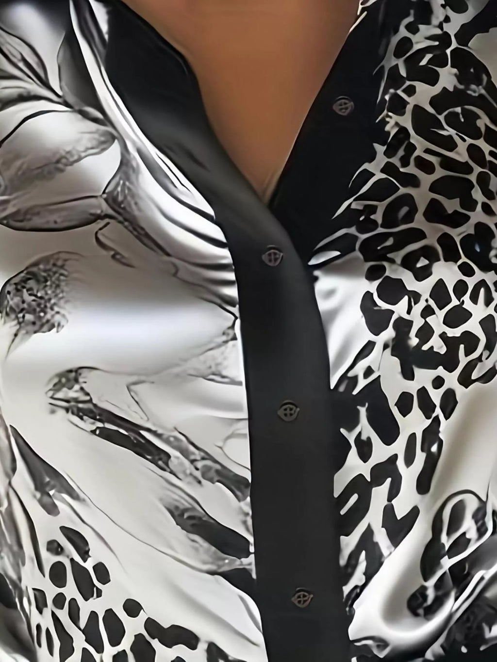 Printed Button Up Satin Shirt