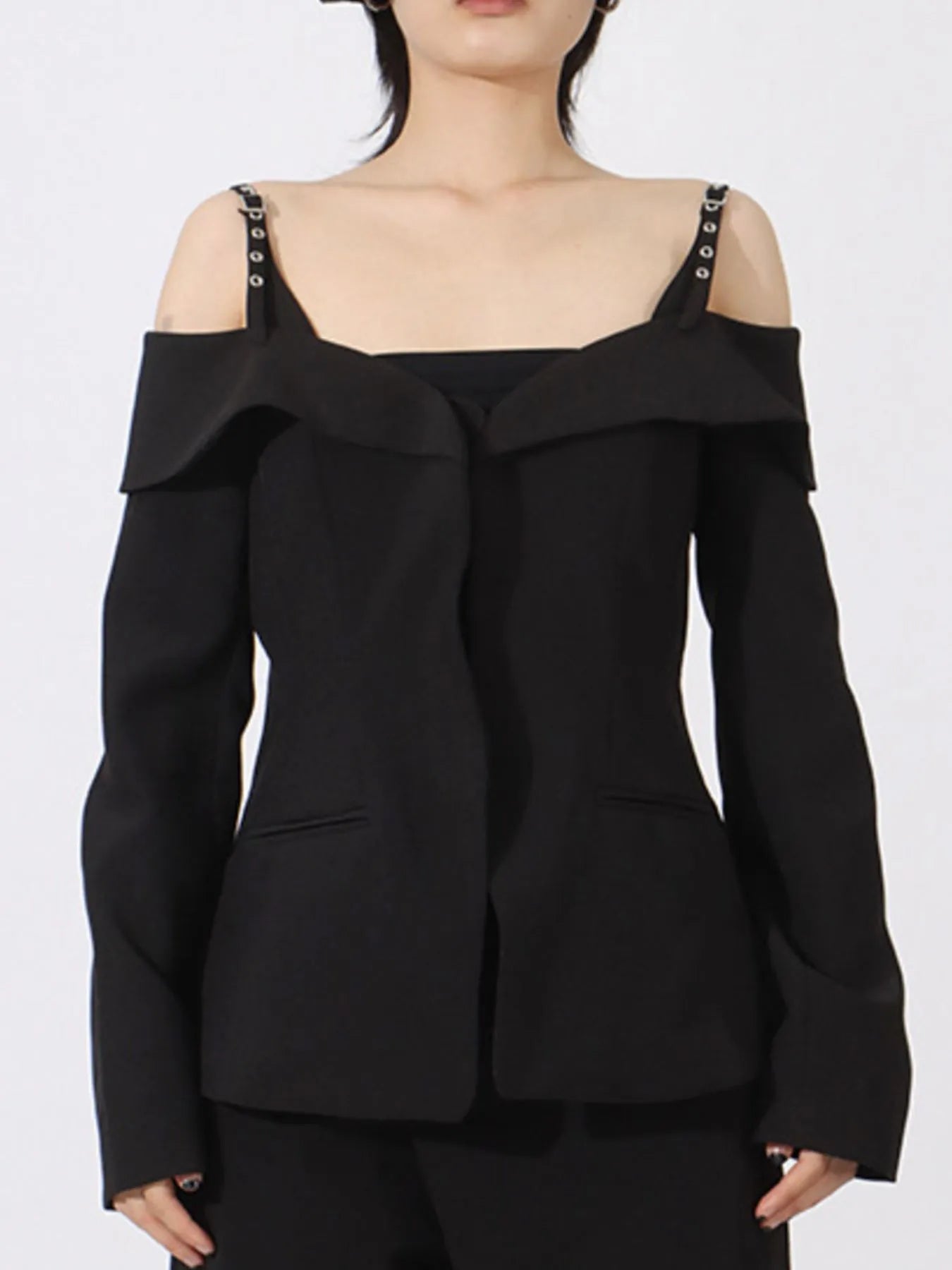 Ruffled Cold Shoulder Long Sleeve Outerwear