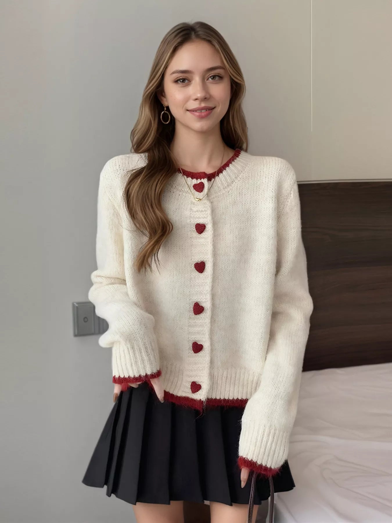 Heart Button Up Knit Cardigan