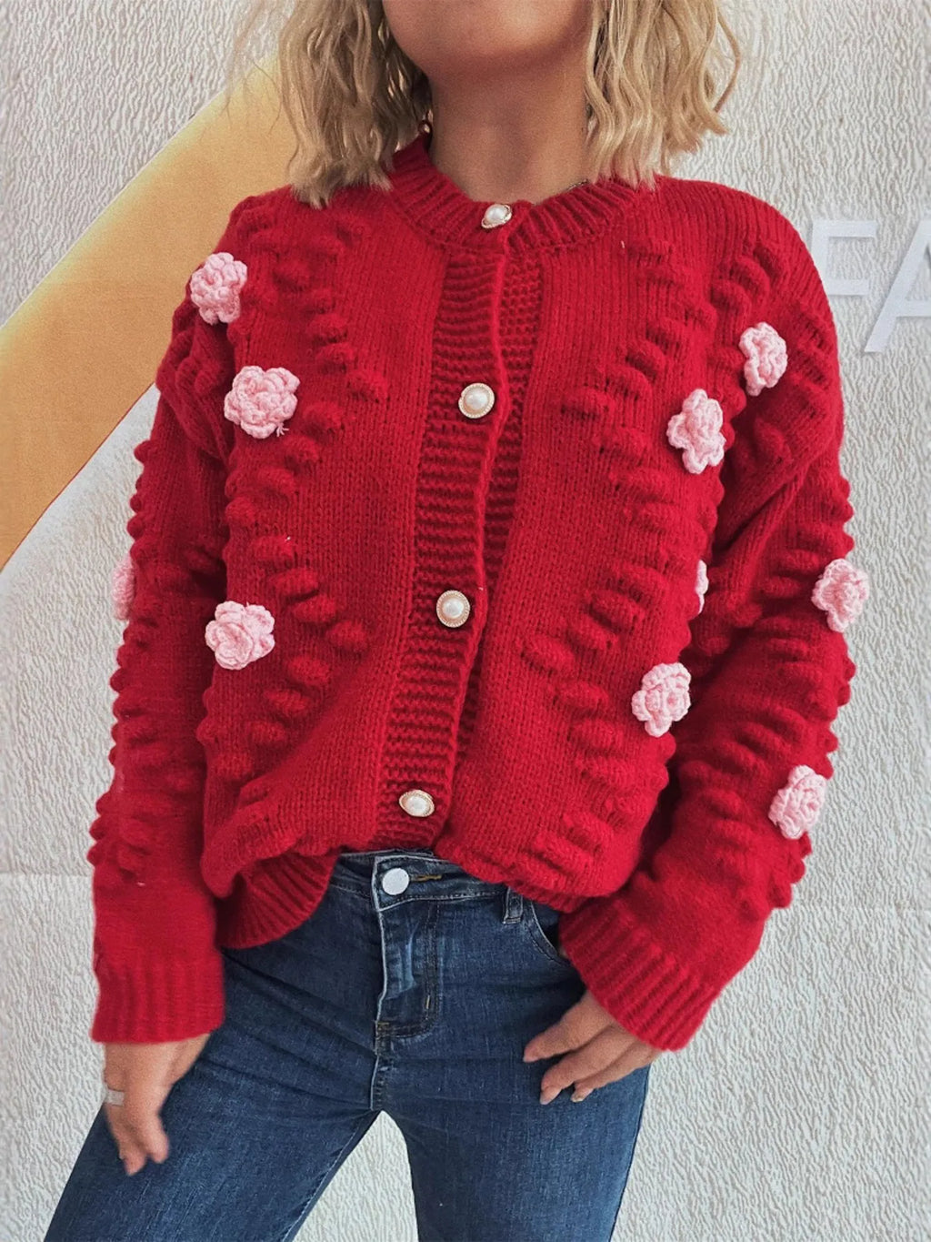 Flower Button Up Long Sleeve Cardigan