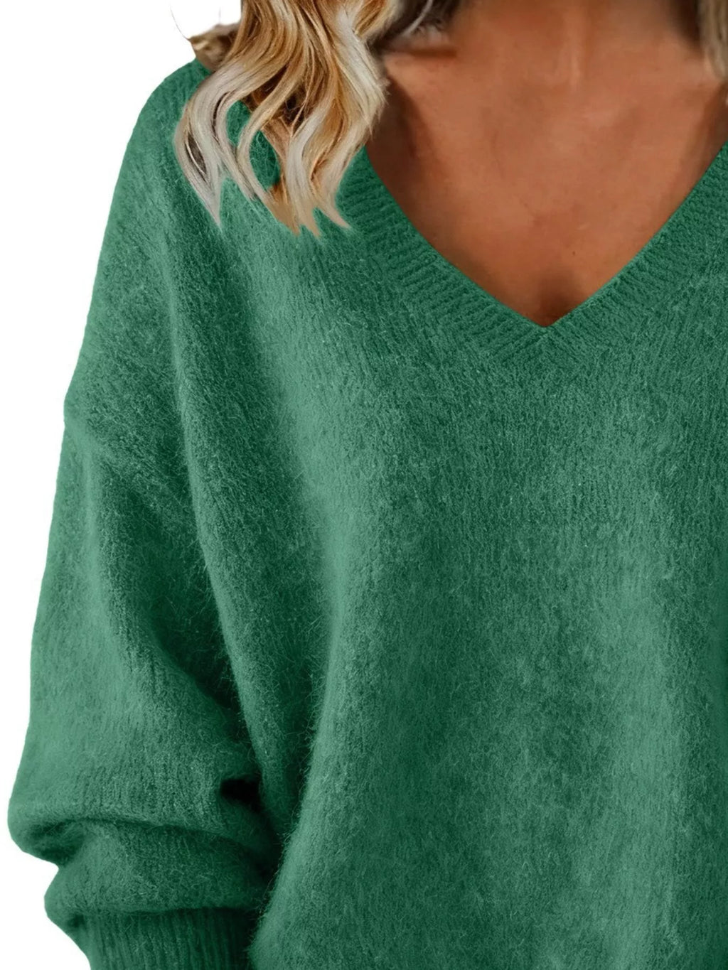 Full Size V-Neck Dropped Shoulder Sweater Plus Size