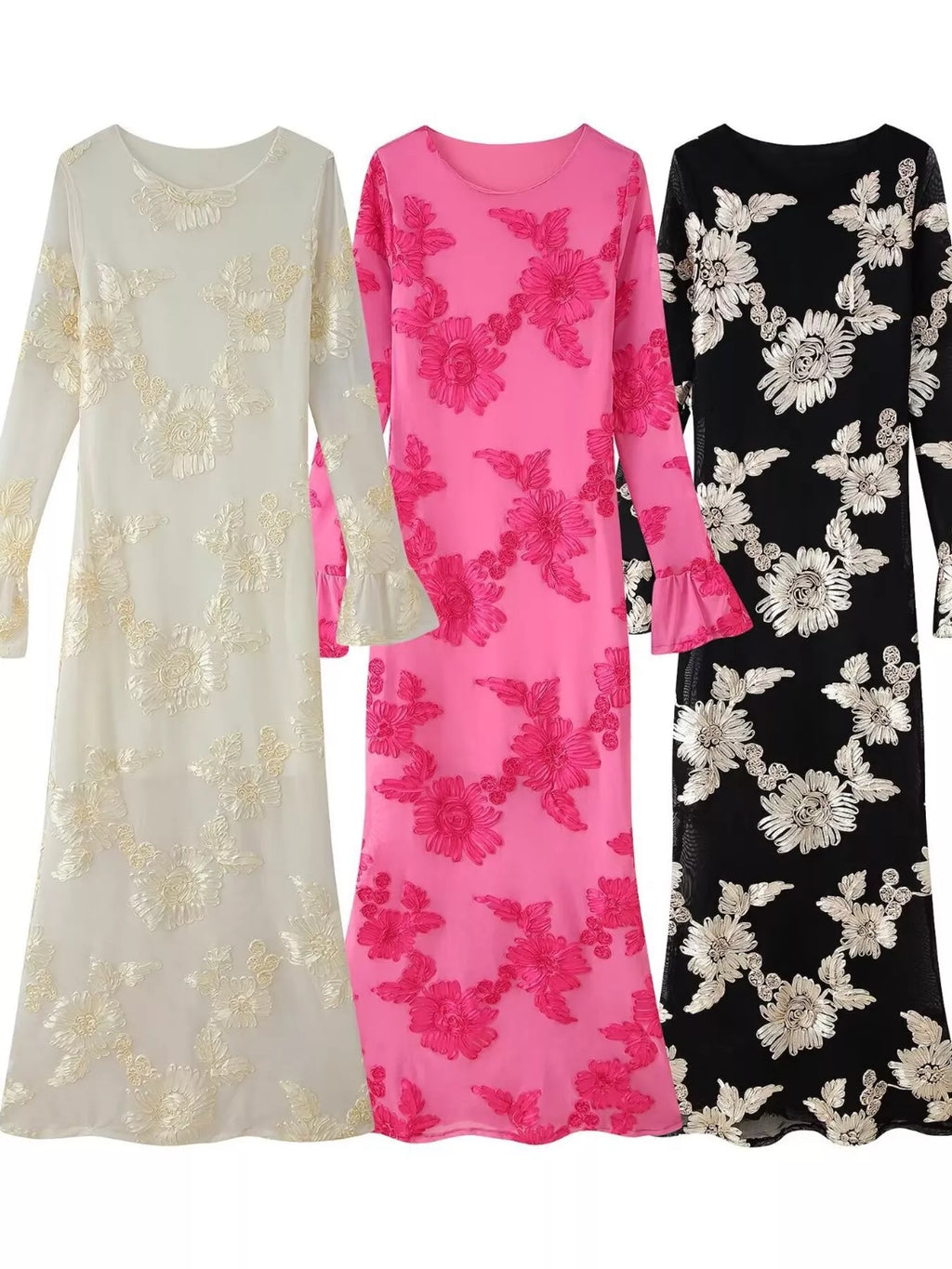Floral Flounce Sleeve Round Neck Dress