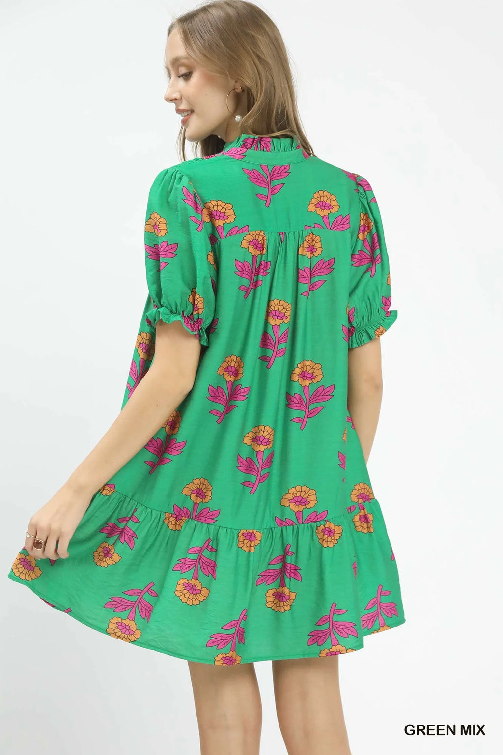 Umgee Floral Print Babydoll Dress