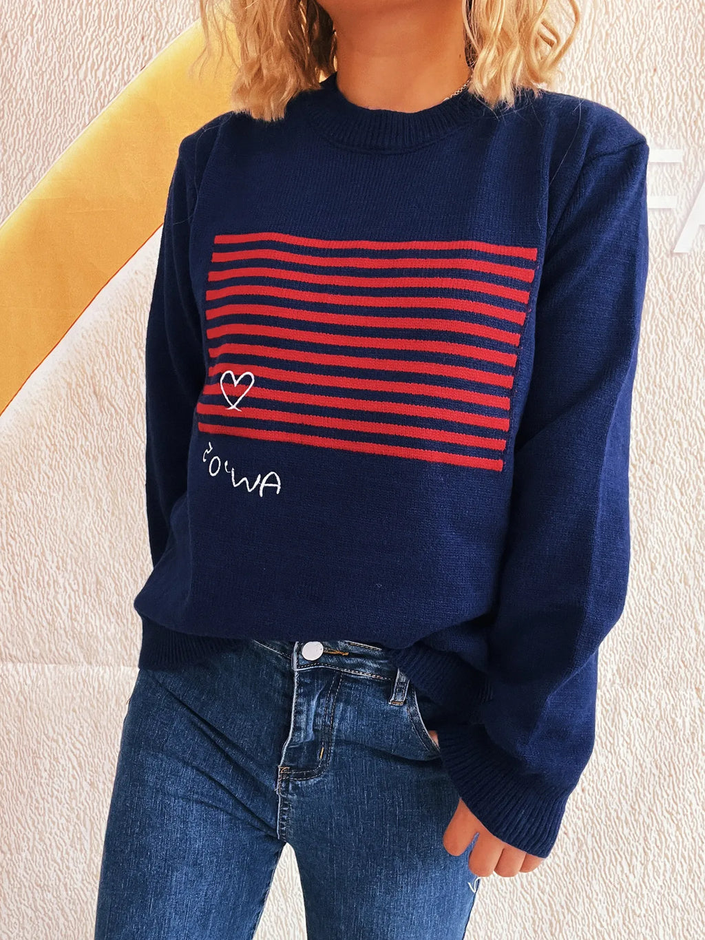 Striped Round Neck Long Sleeve Sweater