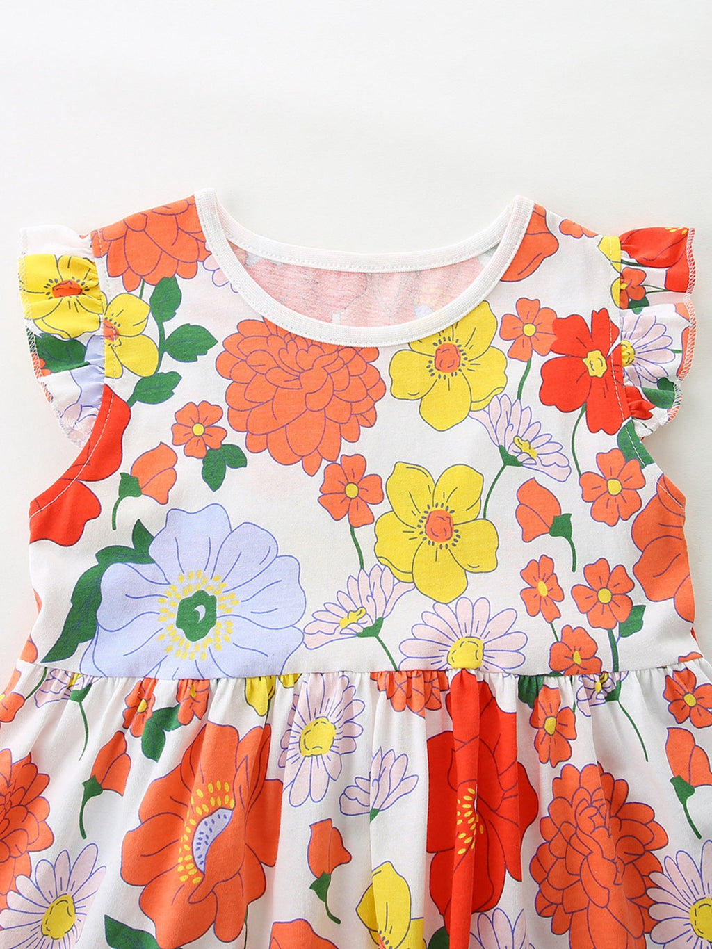 Children's Floral Print Ruffle Sleeve Casual Dress