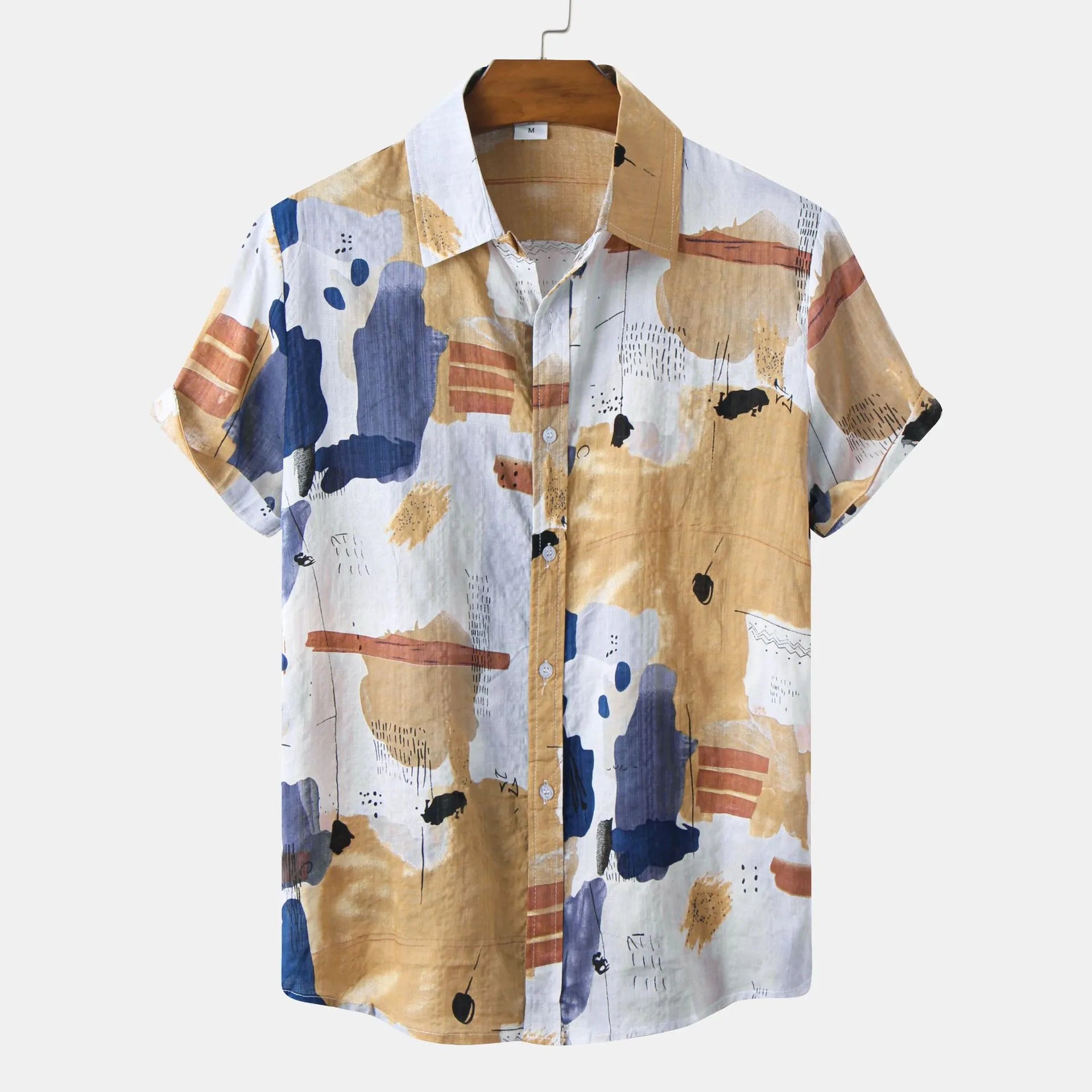 Men's Plus Size Printed Button Up Short Sleeve Shirt