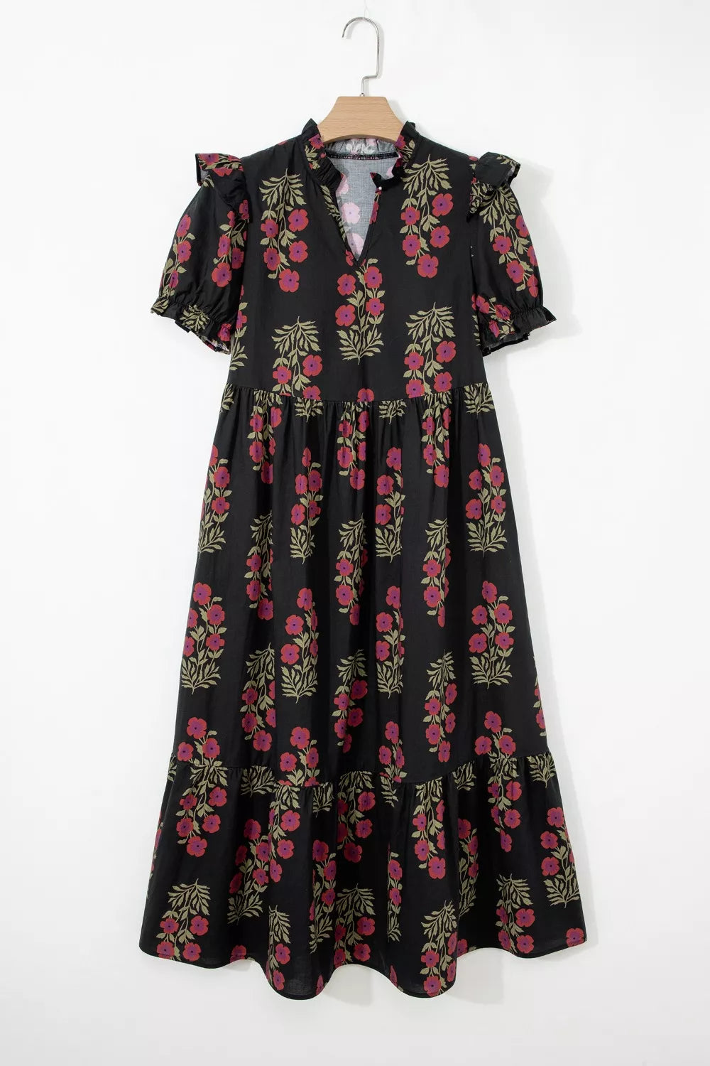 Floral Print Tiered Maxi Dress
