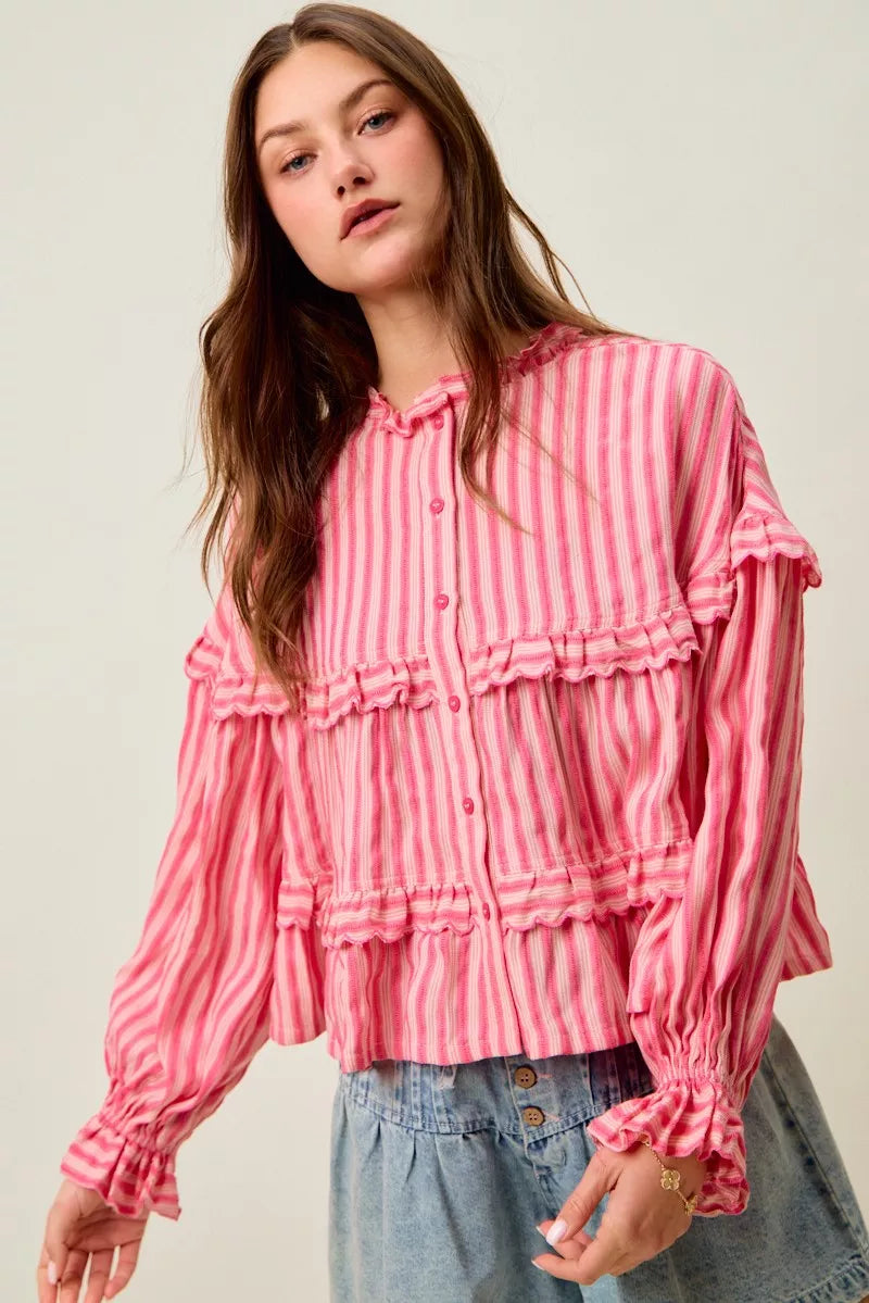 SO ME Variegated Stripe Reversible Flowy Boho Blouse